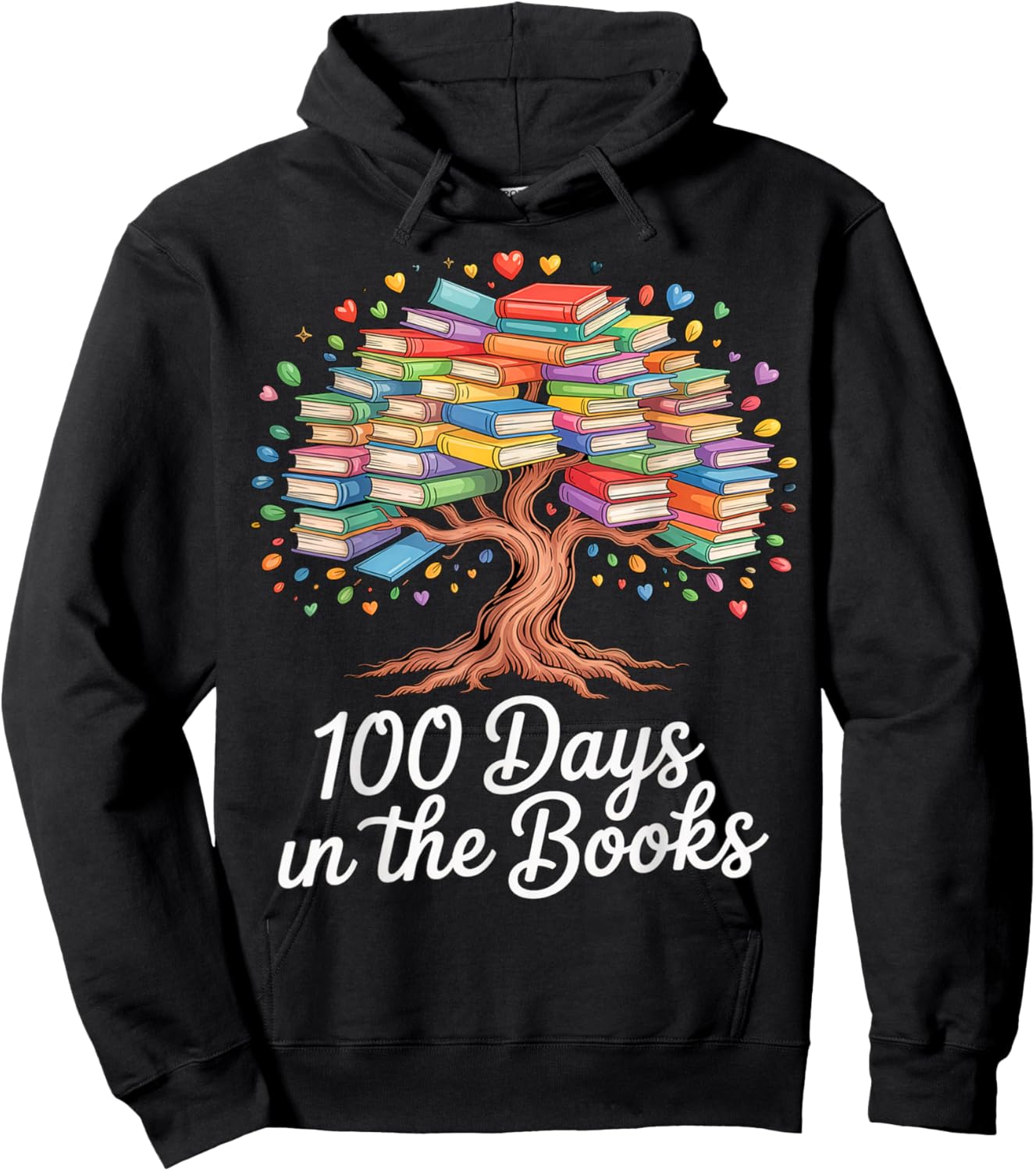 100th Day of School Books Tree Reading Design Hoodie - Hoodie | Black