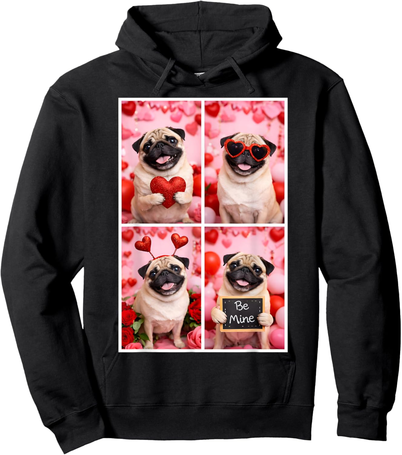 Photobooth Pug Valentines Day Dog Love Hoodie - Hoodie | Black