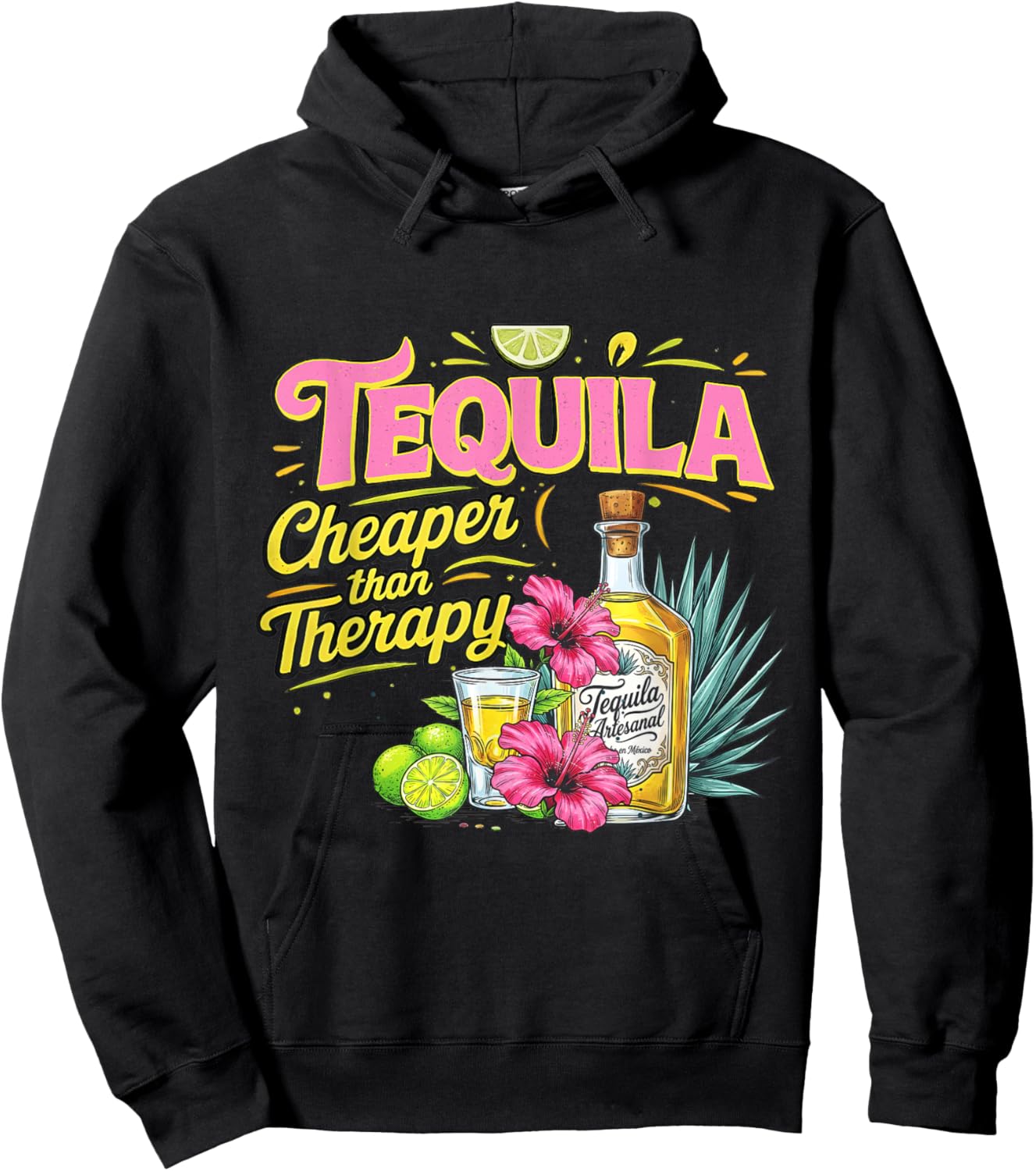 Tequila Cheaper Than A Therapy Funny Tequila Drinking Women Hoodie - Hoodie | Black