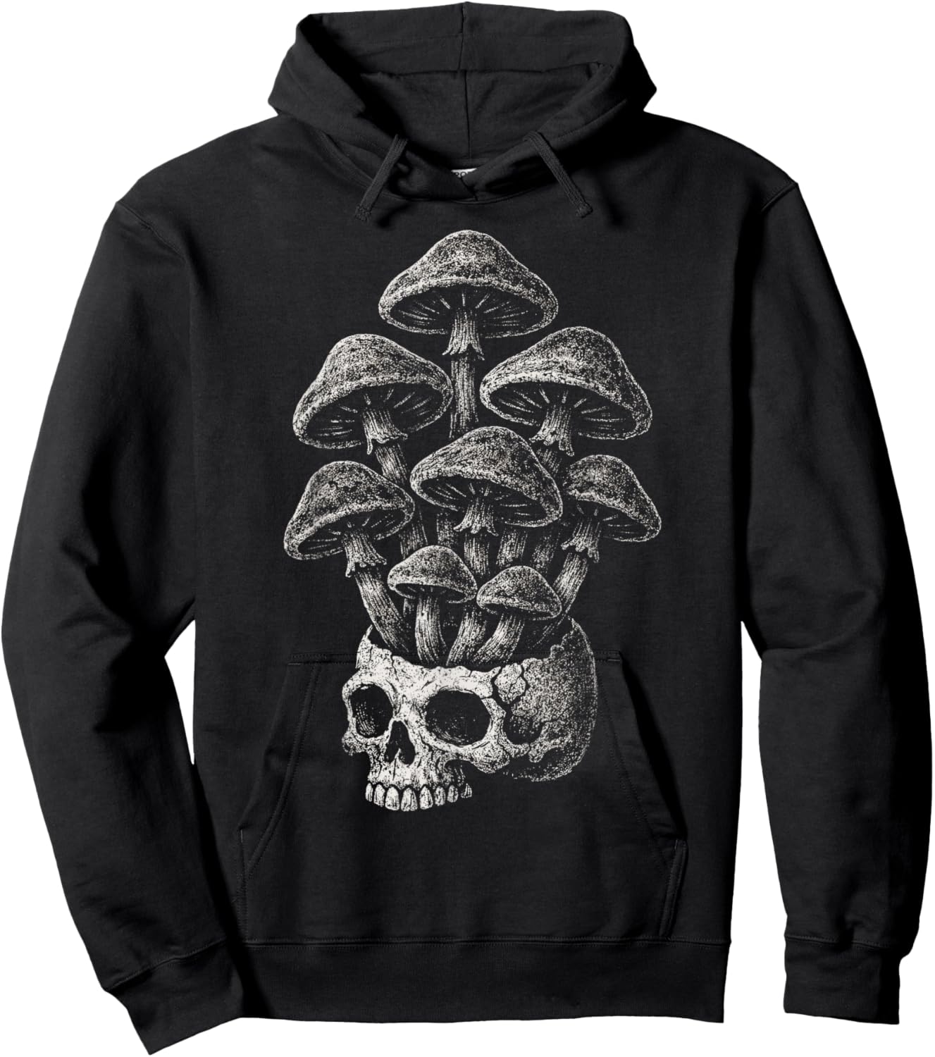 Mushroom Skull Grunge Alt Goth Skeleton Forest Aesthetic Hoodie - Hoodie | Black