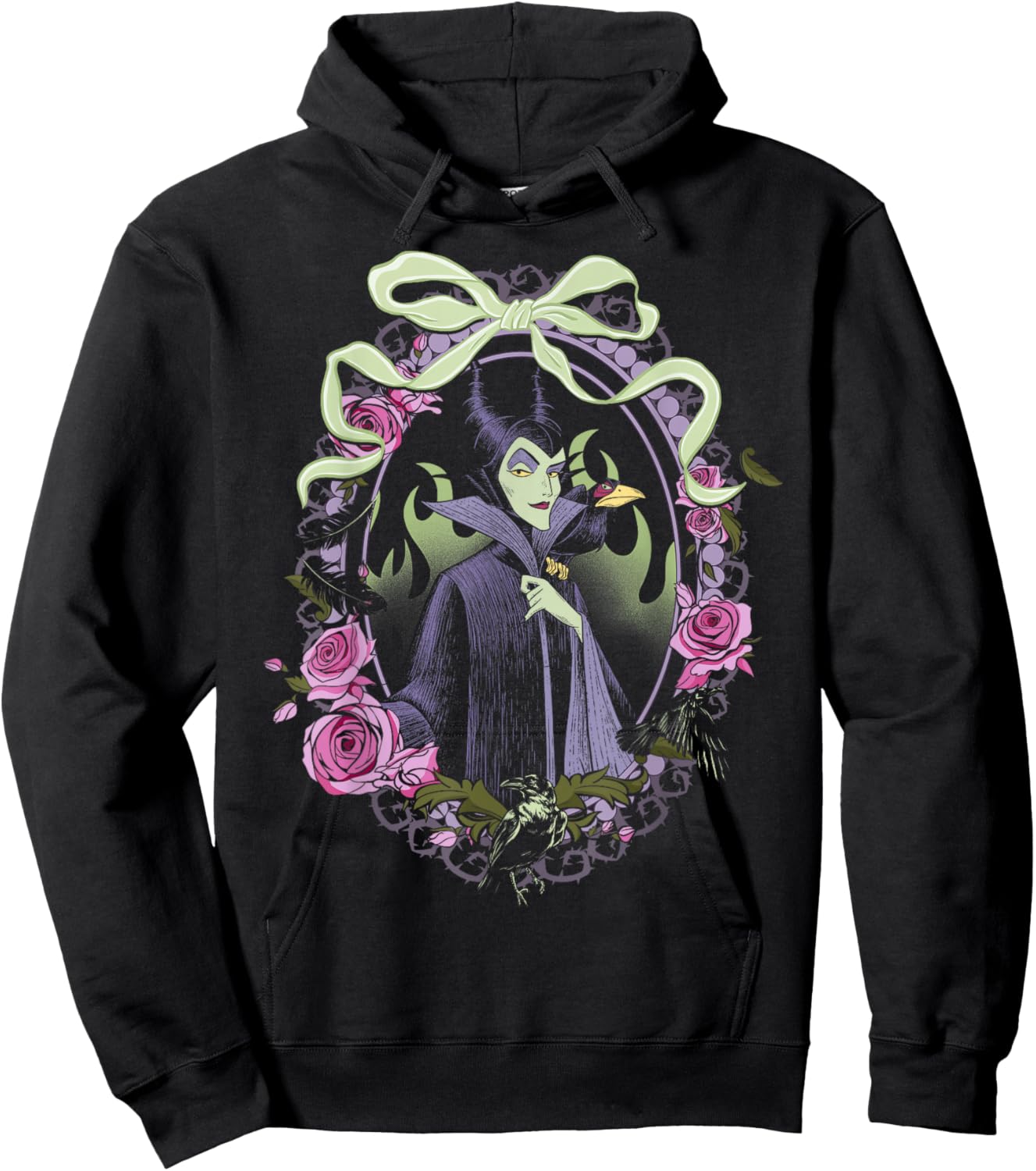 Disney Villains Maleficent Bow and Floral Frame Portrait Hoodie - Hoodie | Black