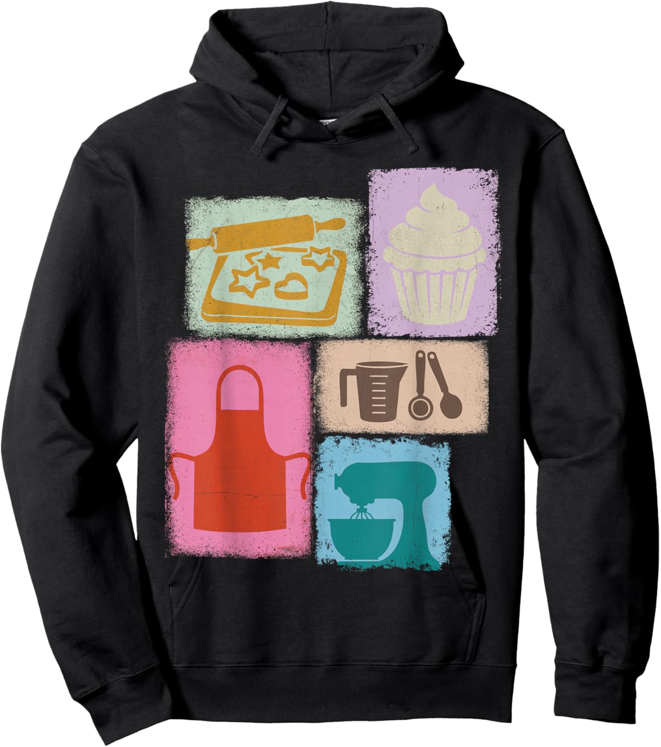 Baker Vintage Collage Baking Women Chef Foodie Hoodie - Hoodie | Black