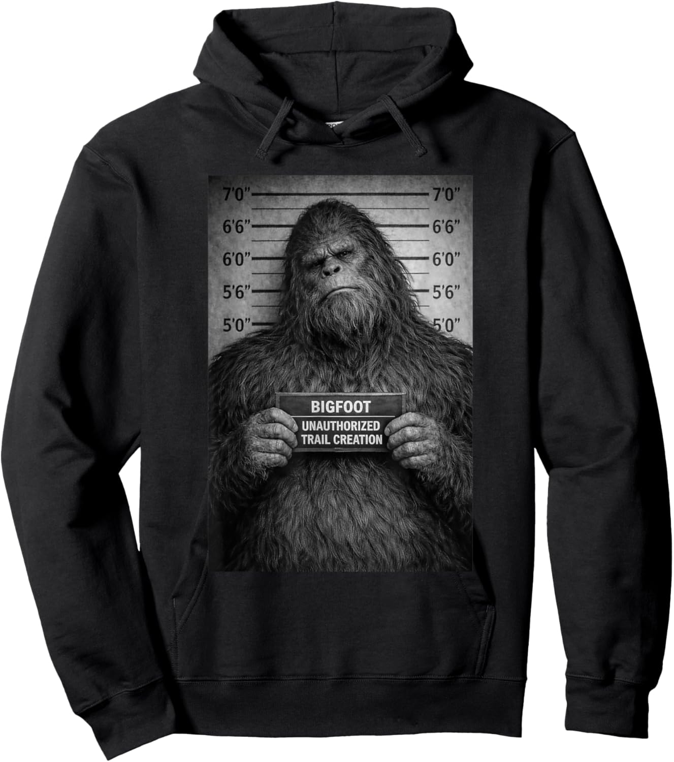 Sasquatch Mugshot Outdoor Humor Design Hoodie - Hoodie | Black