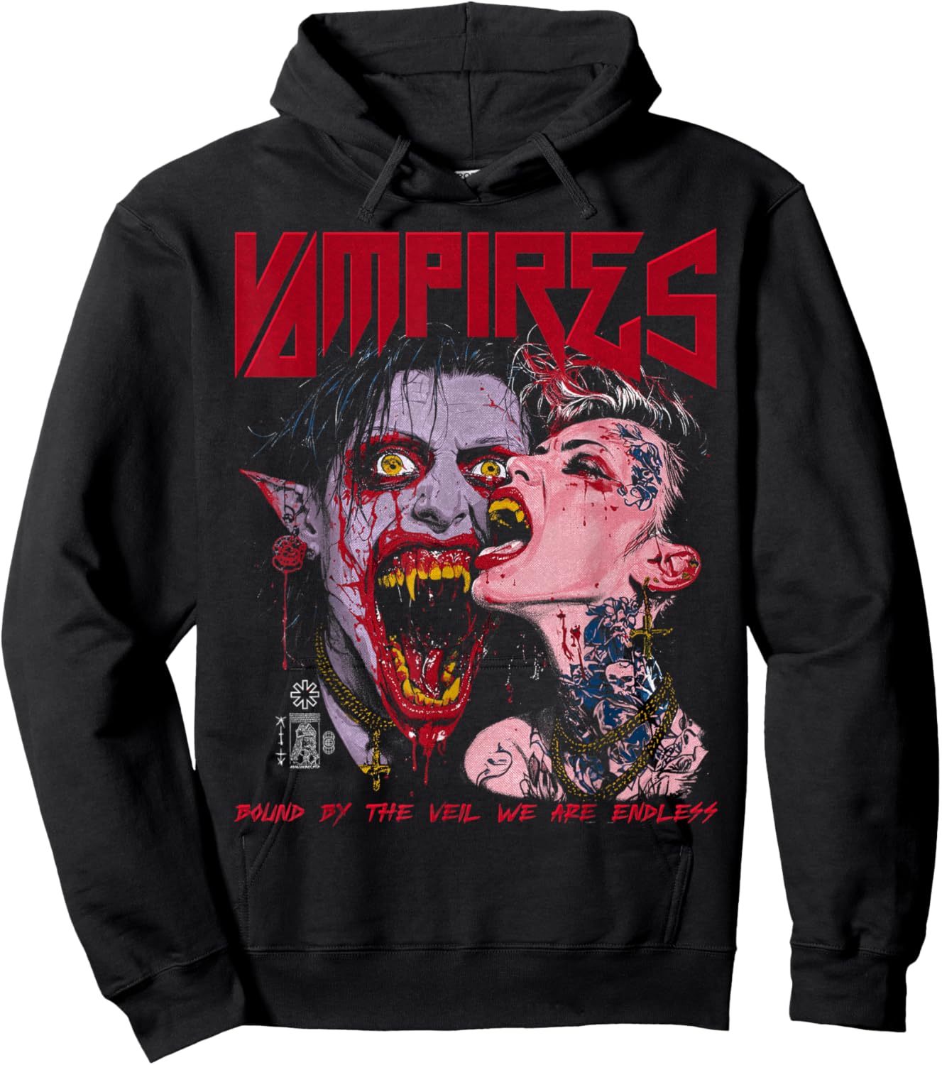 Spooky Halloween Vampire Couple Vintage Horror Goth Punk Alt Hoodie - Hoodie | Black