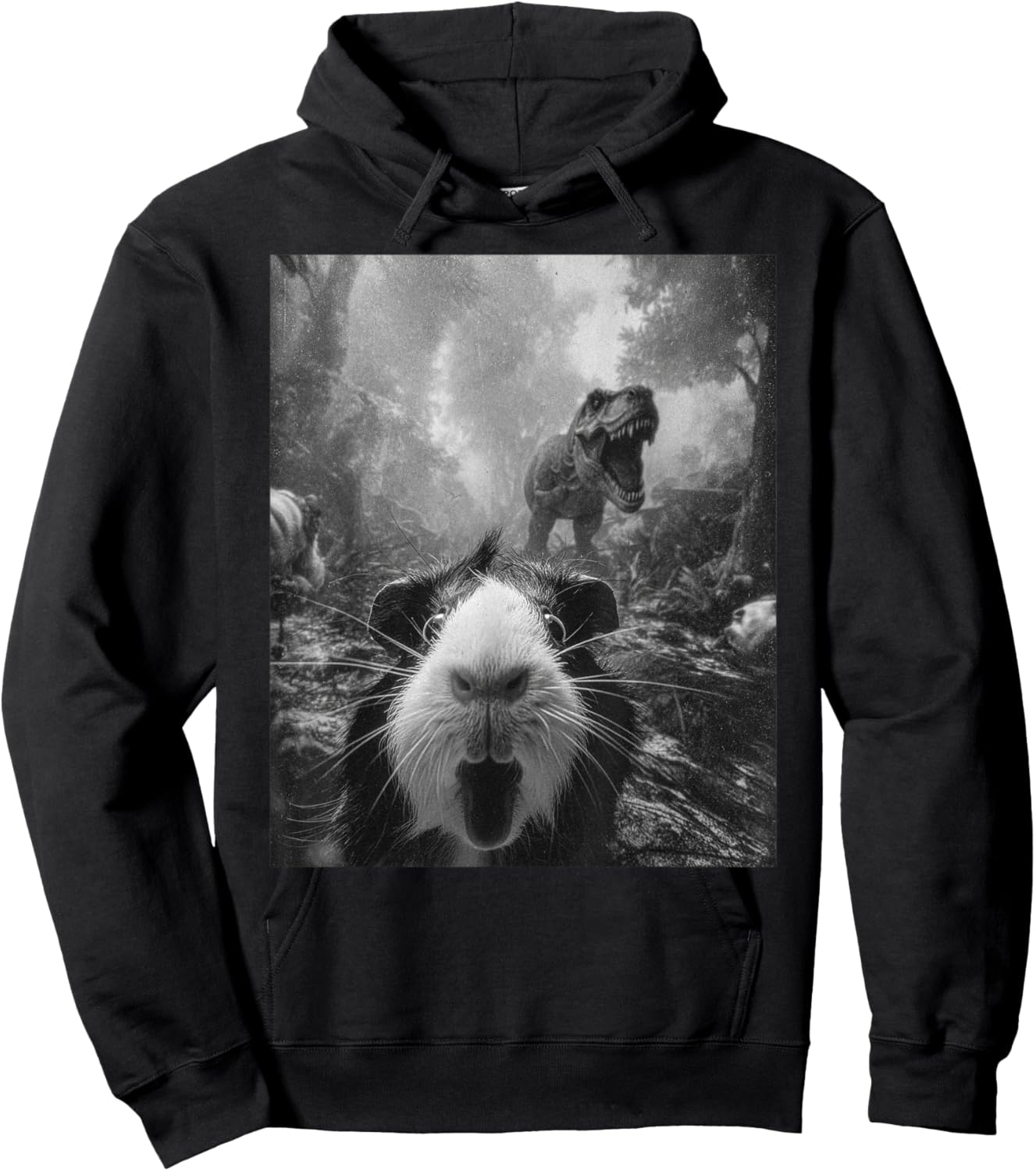 Funny Guinea Pig Selfie with T-Rex Dinosaur Dino Graphic Hoodie - Hoodie | Black
