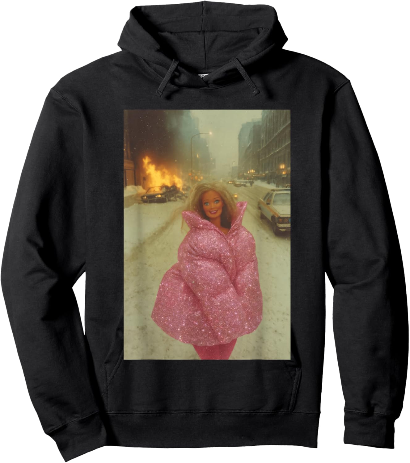 Funny Chaotic Disaster Doll Burning Background on fire Meme Hoodie - Hoodie | Black