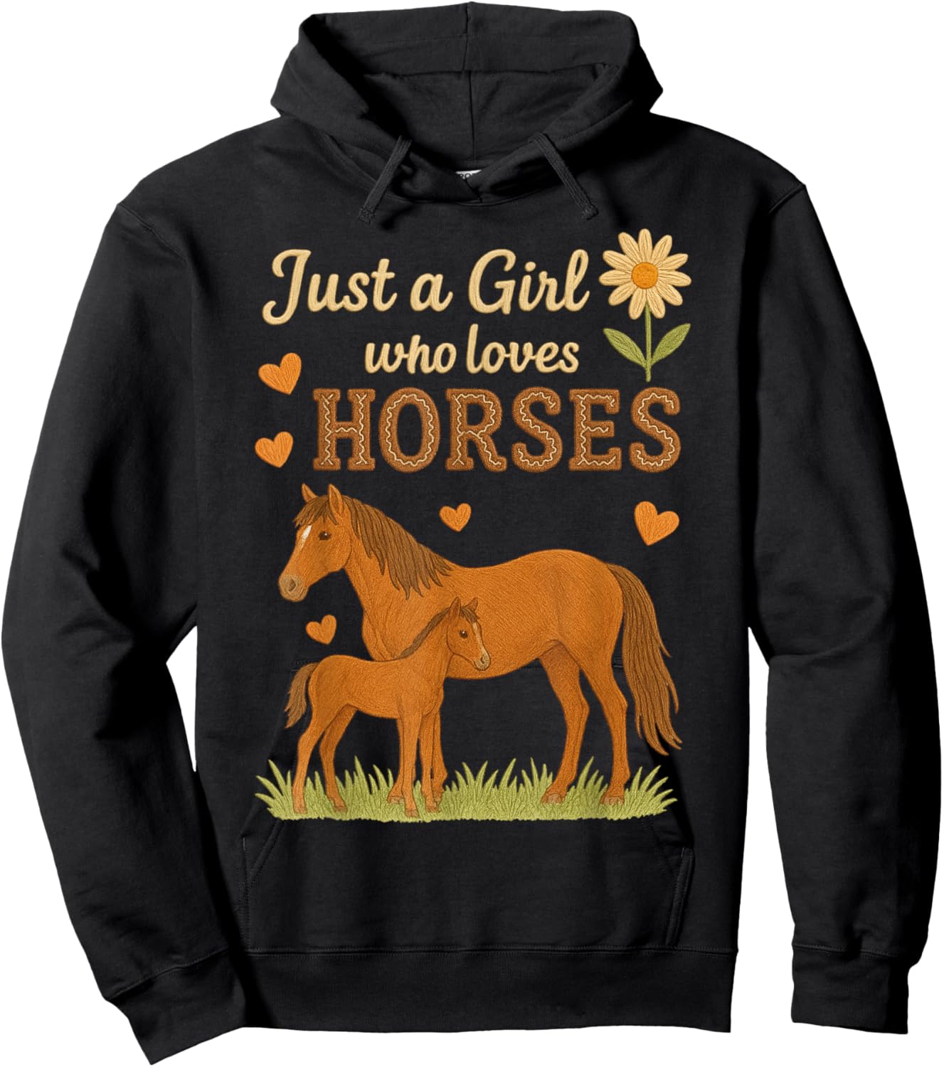Just a Girl Who Loves Horses Cute Horse Floral Hoodie - Hoodie | Black