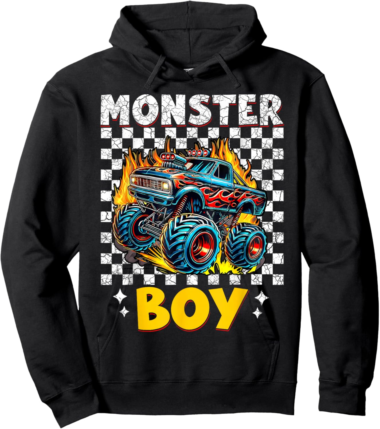 Monster Truck Boy Family Matching Monster Trucks Birthday Hoodie - Hoodie | Black