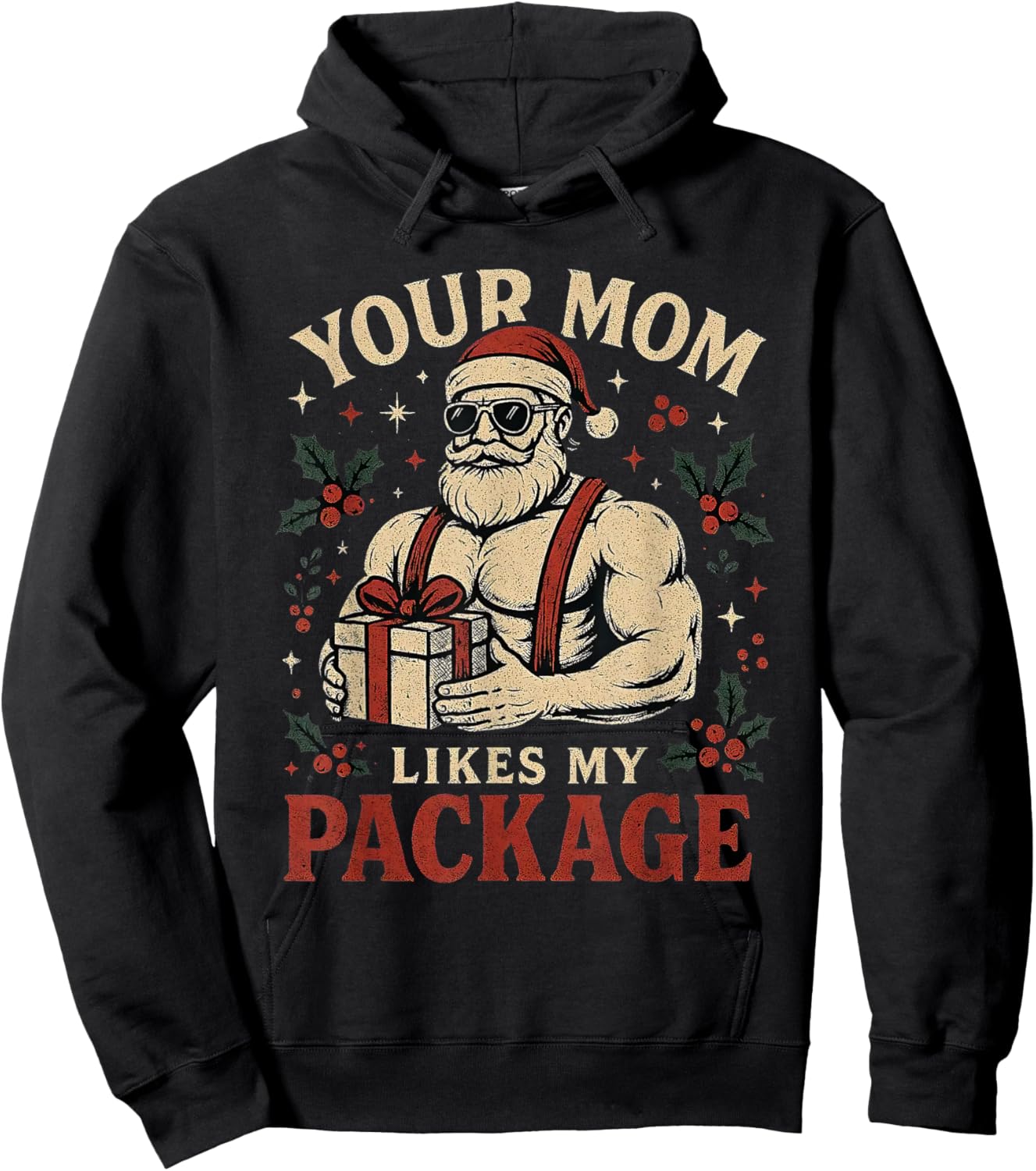 Your Mom Likes My Package Funny Santa Christmas Hoodie - Hoodie | Black