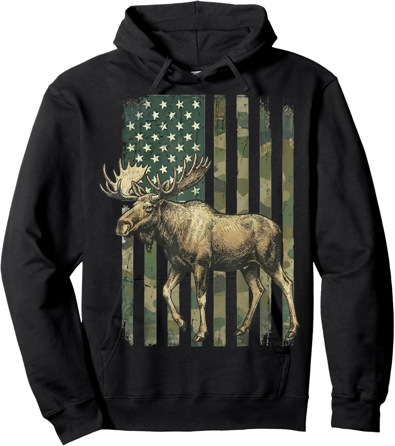 Moose USA Flag Alaska Wildlife Hoodie - Hoodie | Black
