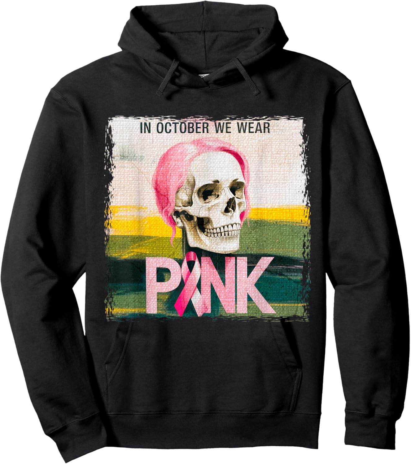 Skull Breast Cancer Awareness Month in October We Wear Pink Hoodie - Hoodie | Black