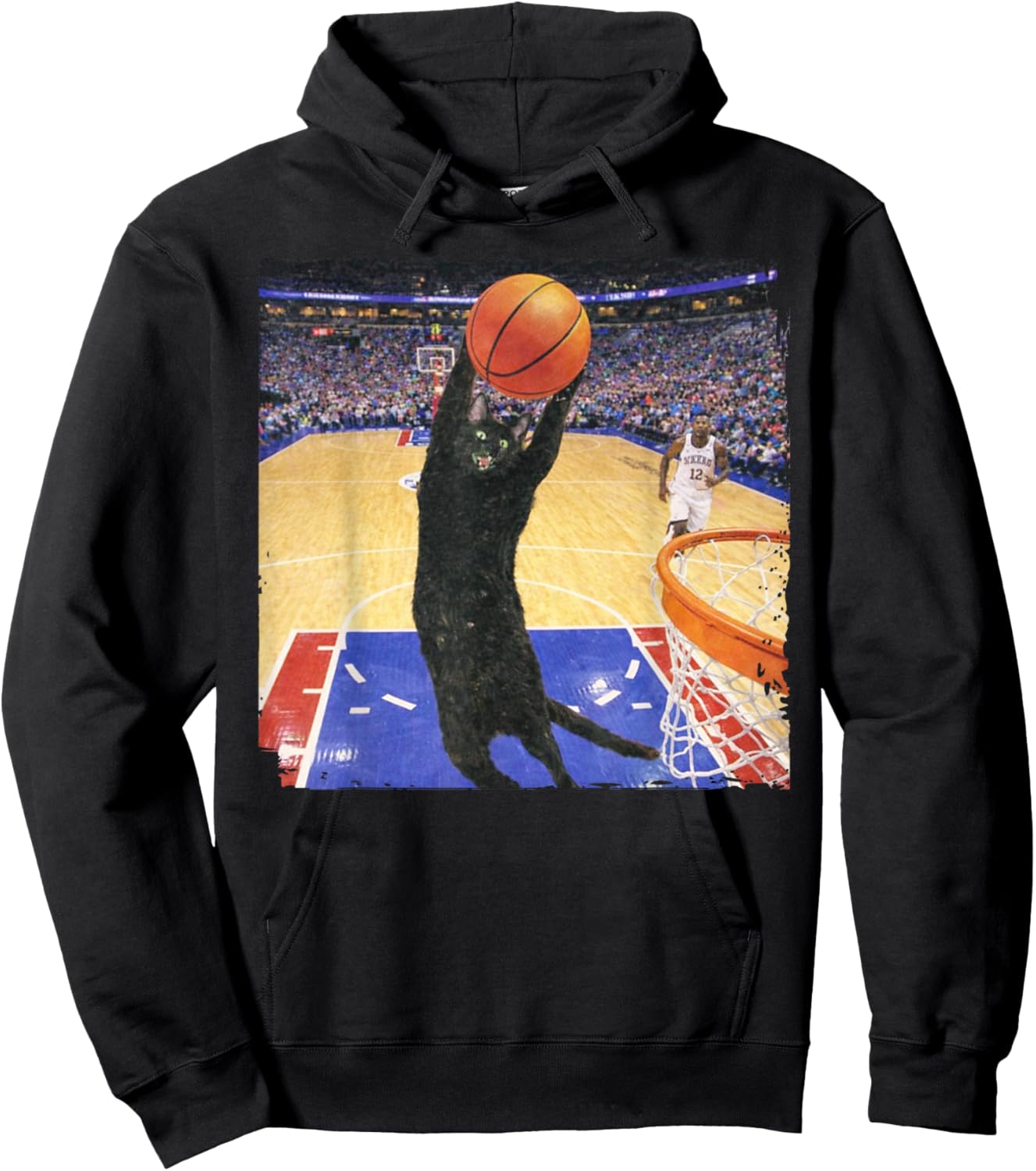Funny Basketball Black Cat Vintage Hacker Cat Meme Hoodie - Hoodie | Black