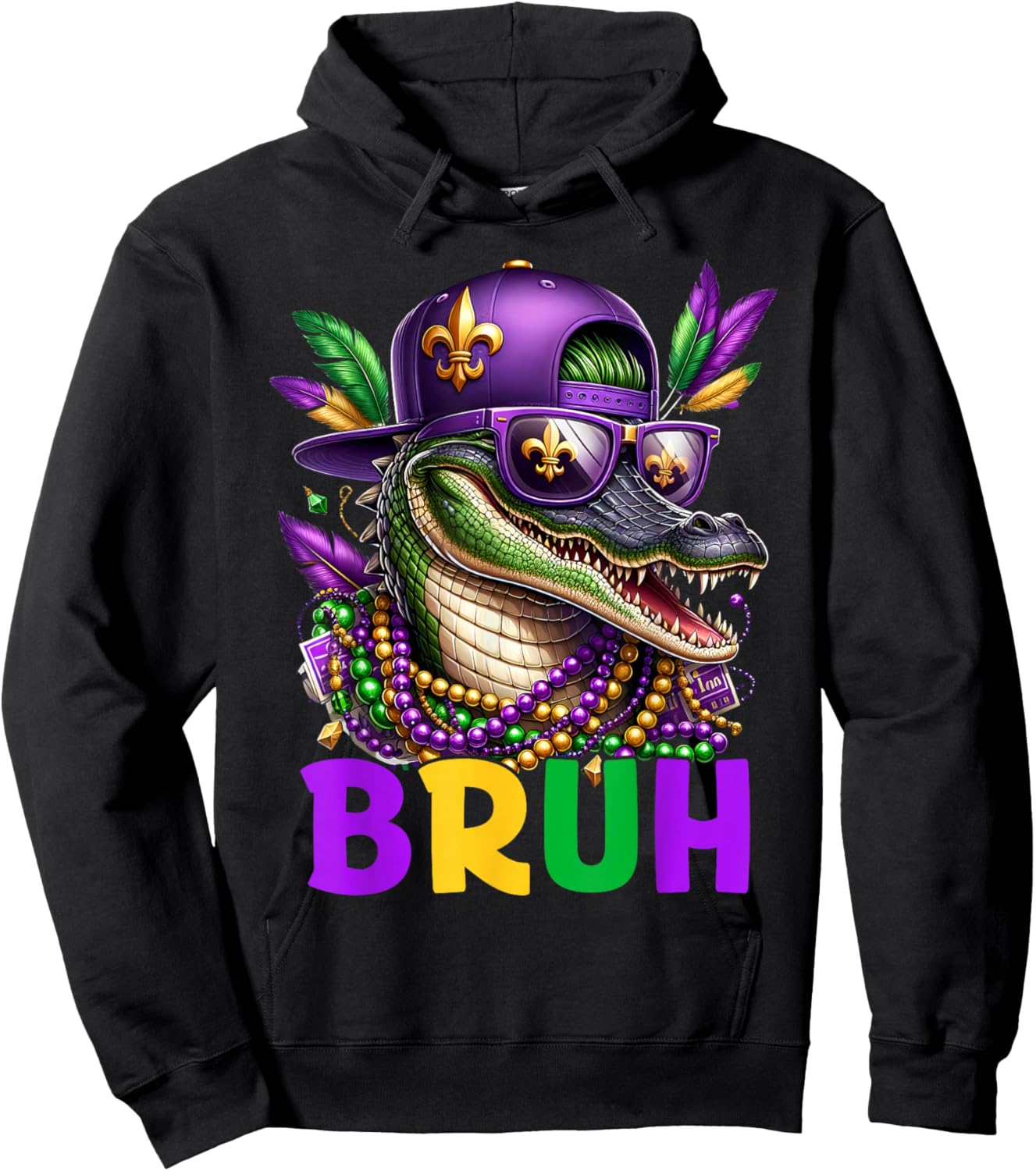 Mardigator Alligator Bruh Mardi Gras Costume Teens Boys Kids Hoodie - Hoodie | Black