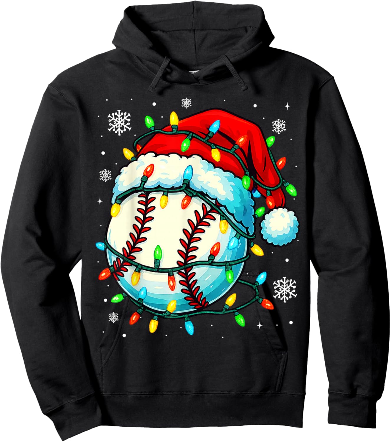 Christmas Baseball Ball Santa Hat Xmas Lights Boys Hoodie - Hoodie | Black