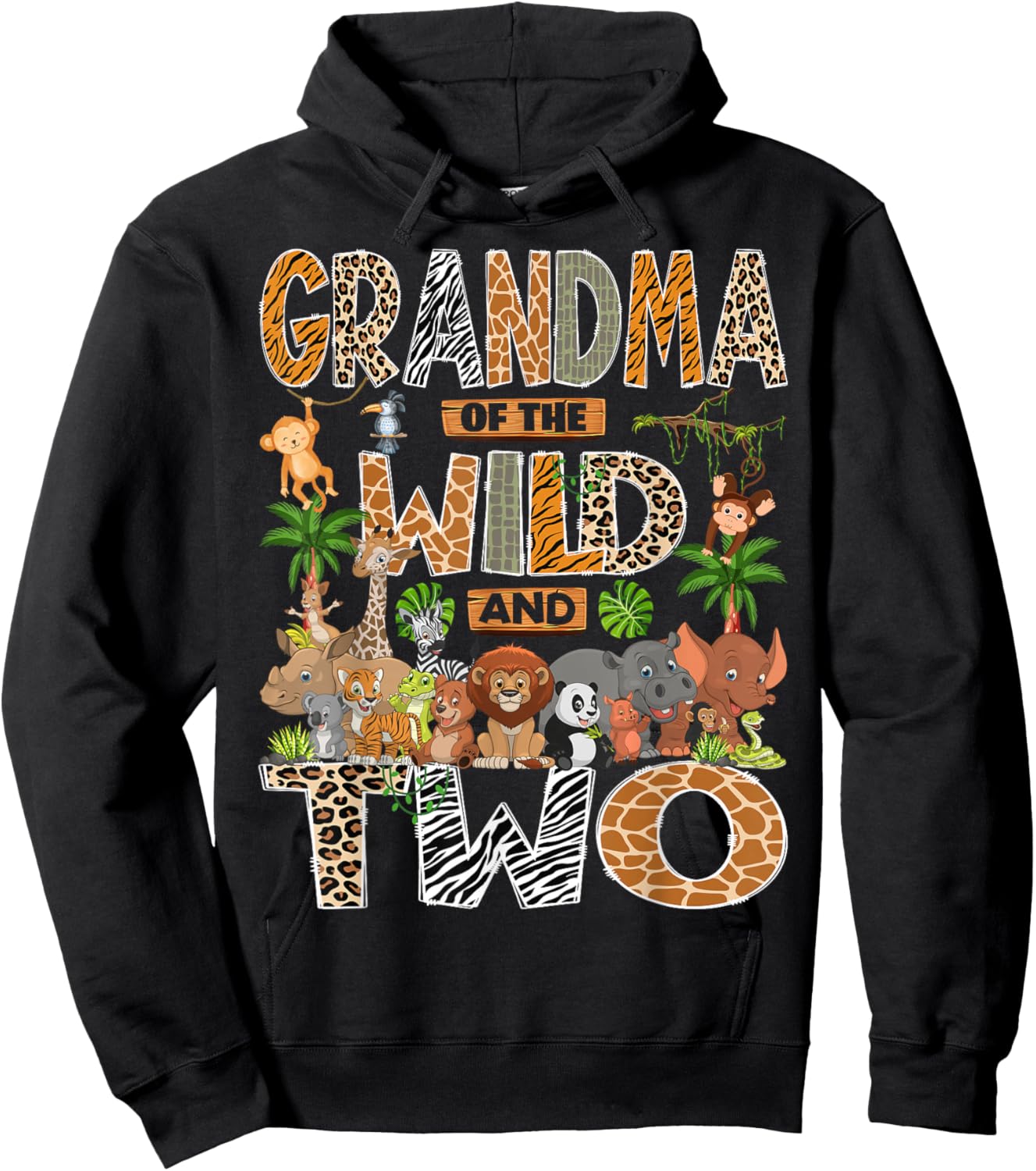 Grandma of The Wild & Two 2nd Birthday Boy Safari Jungle Hoodie - Hoodie | Black