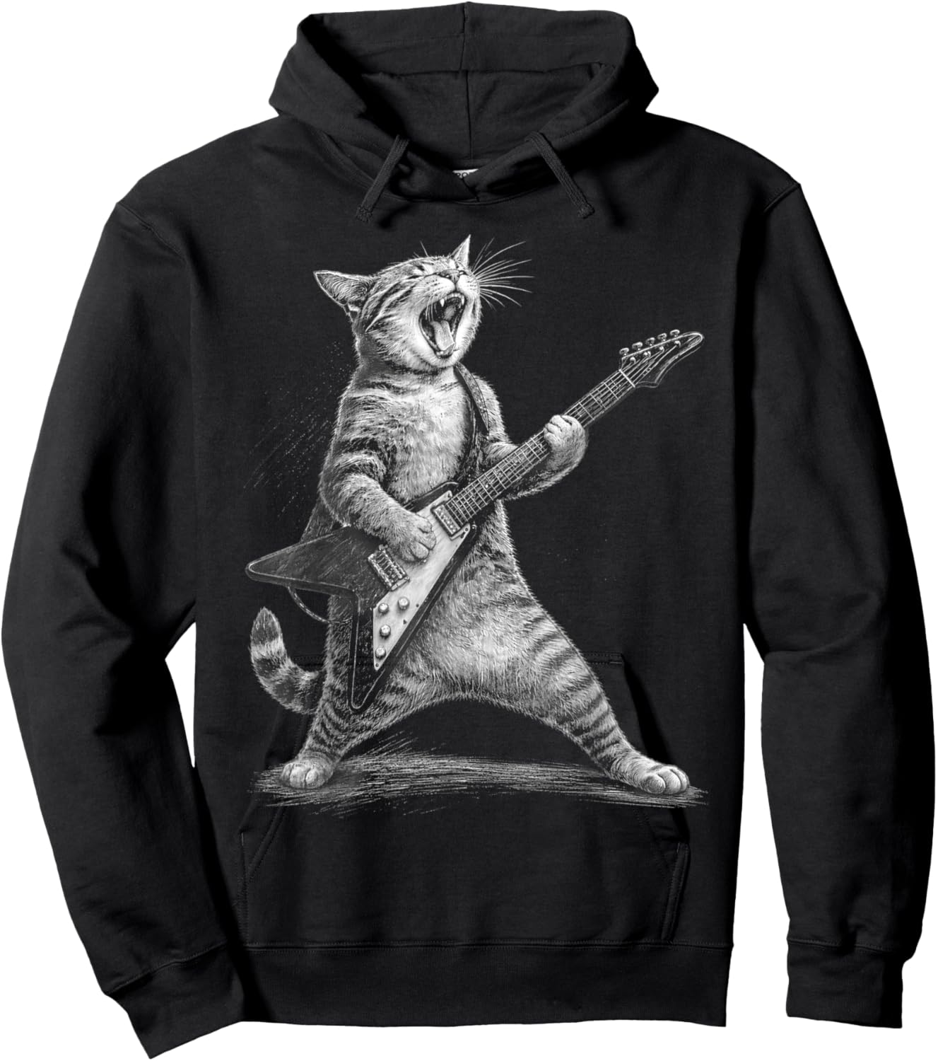 Funny Cat Playing Guitar Rock Sarcastic Men Women Kids Hoodie - Hoodie | Black