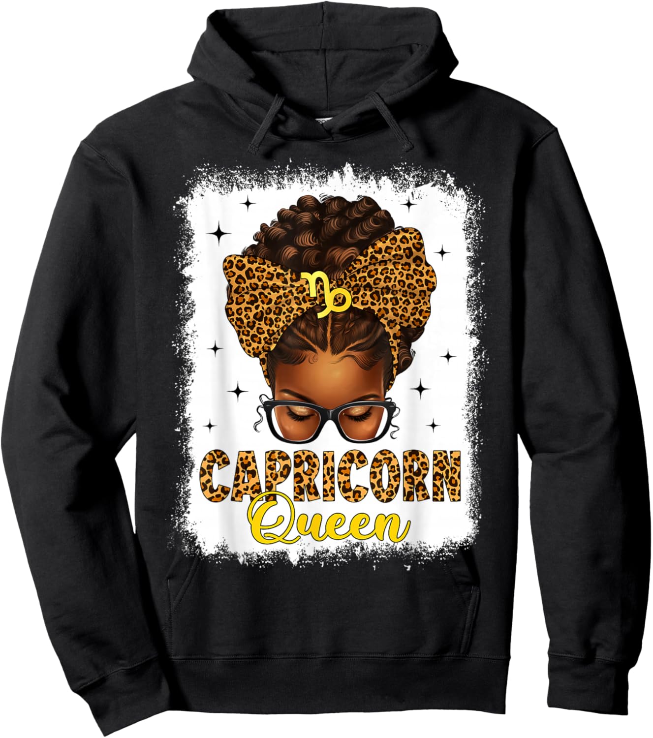 Capricorn Queen Messy Bun Leopard Bow Black Women Zodiac Hoodie - Hoodie | Black