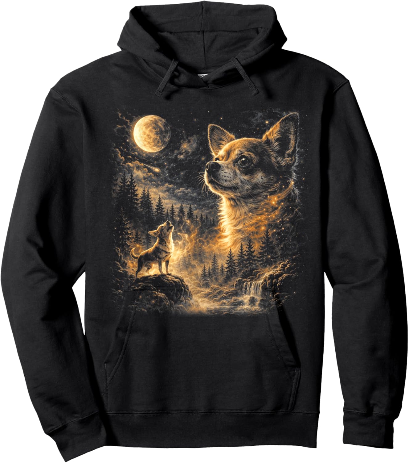 Chihuahua Howling to The Moon Vintage 90s Retro Animal Hoodie - Hoodie | Black
