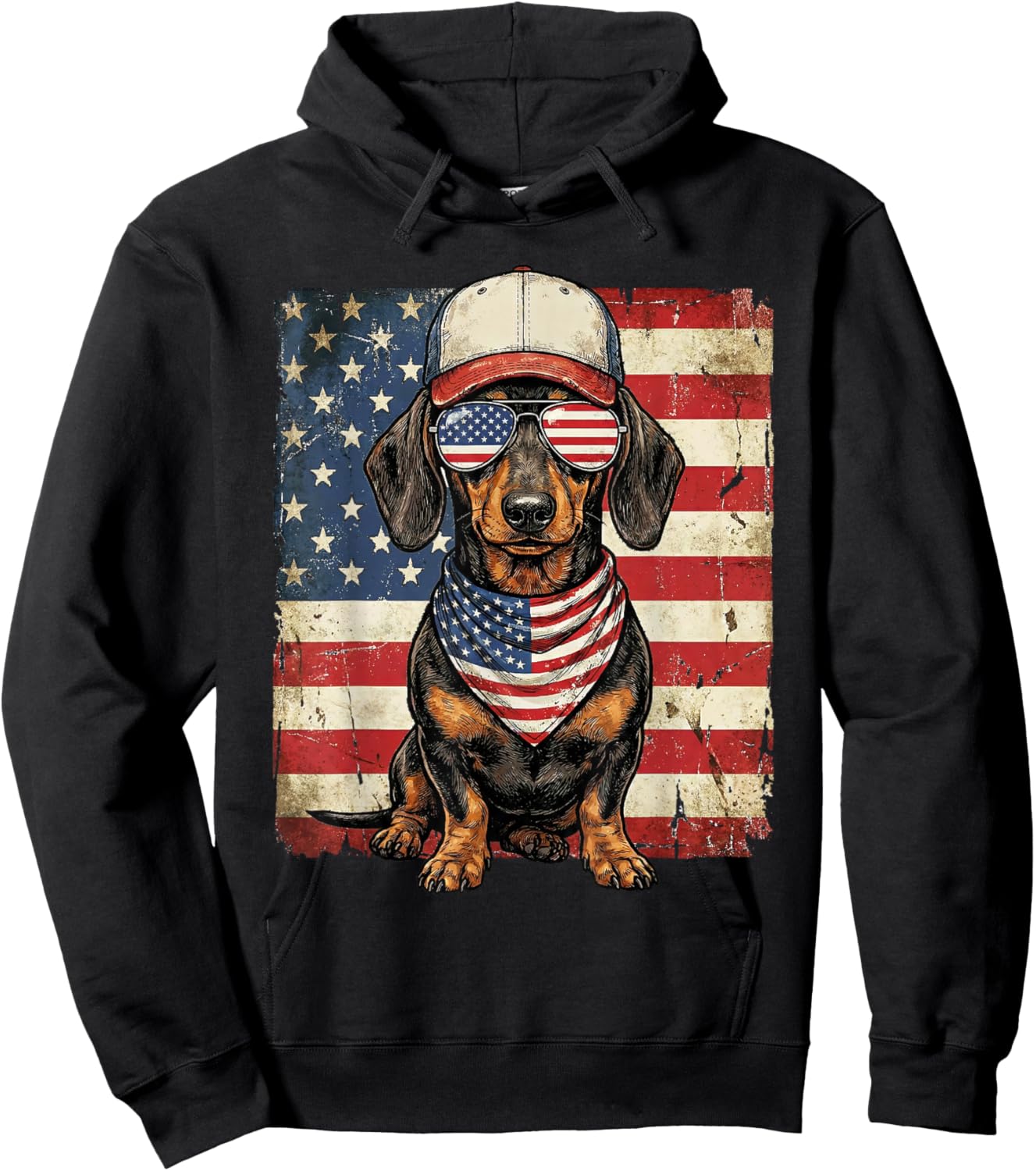 Dachshund USA Flag Wiener Dog Patriotic Dog Lover Men Women Hoodie - Hoodie | Black