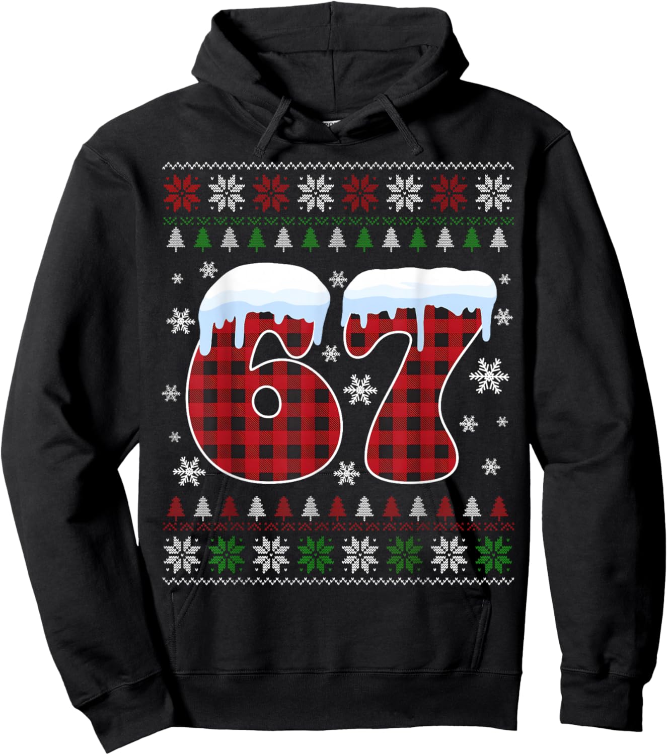 Funny 67 Six Seven Meme Brainrot Cringe Christmas Pajamas Hoodie - Hoodie | Black
