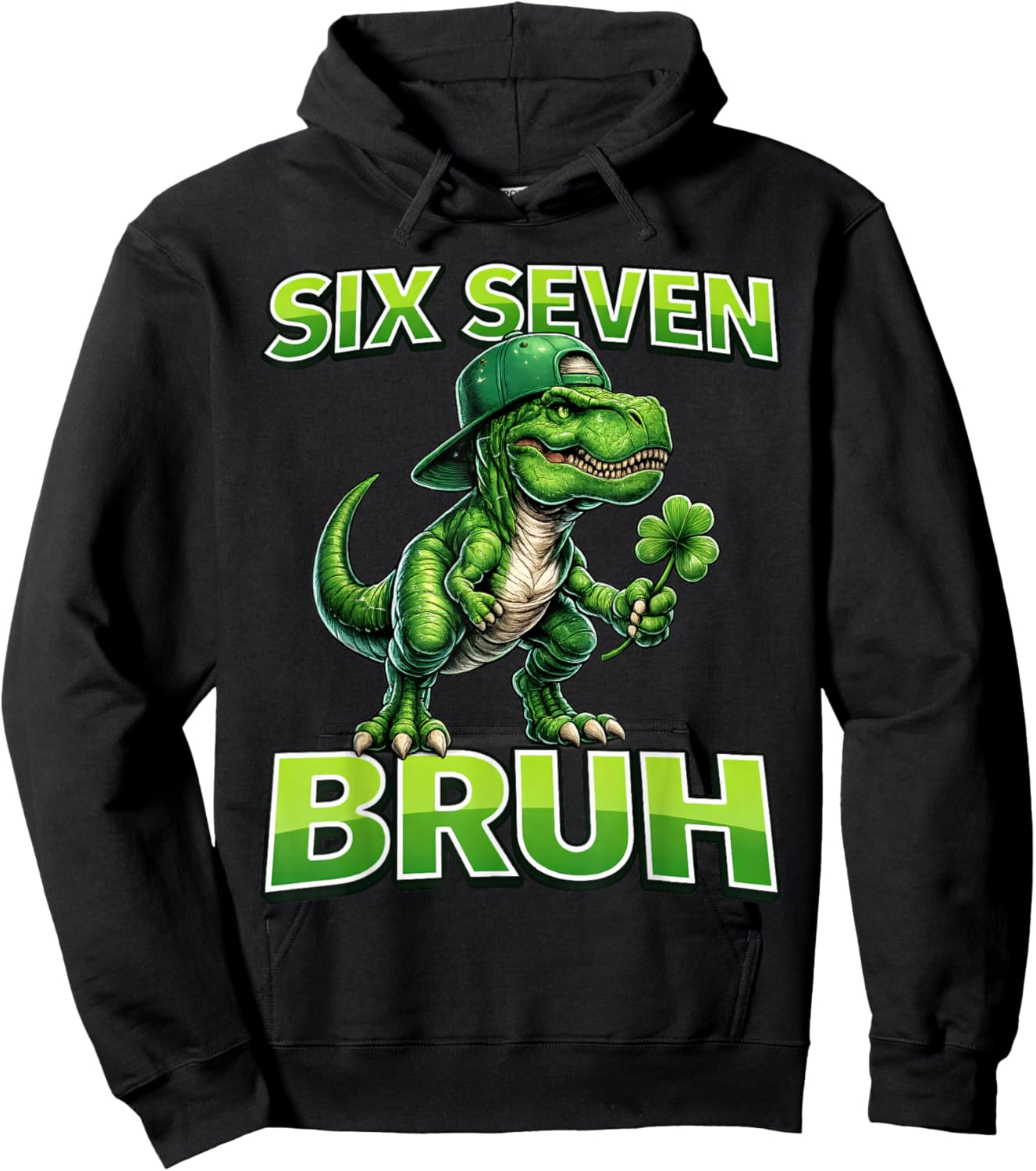 Boys st Patricks Day 67 Youth Dab Six Seven Bruh Kids Trex Hoodie - Hoodie | Black