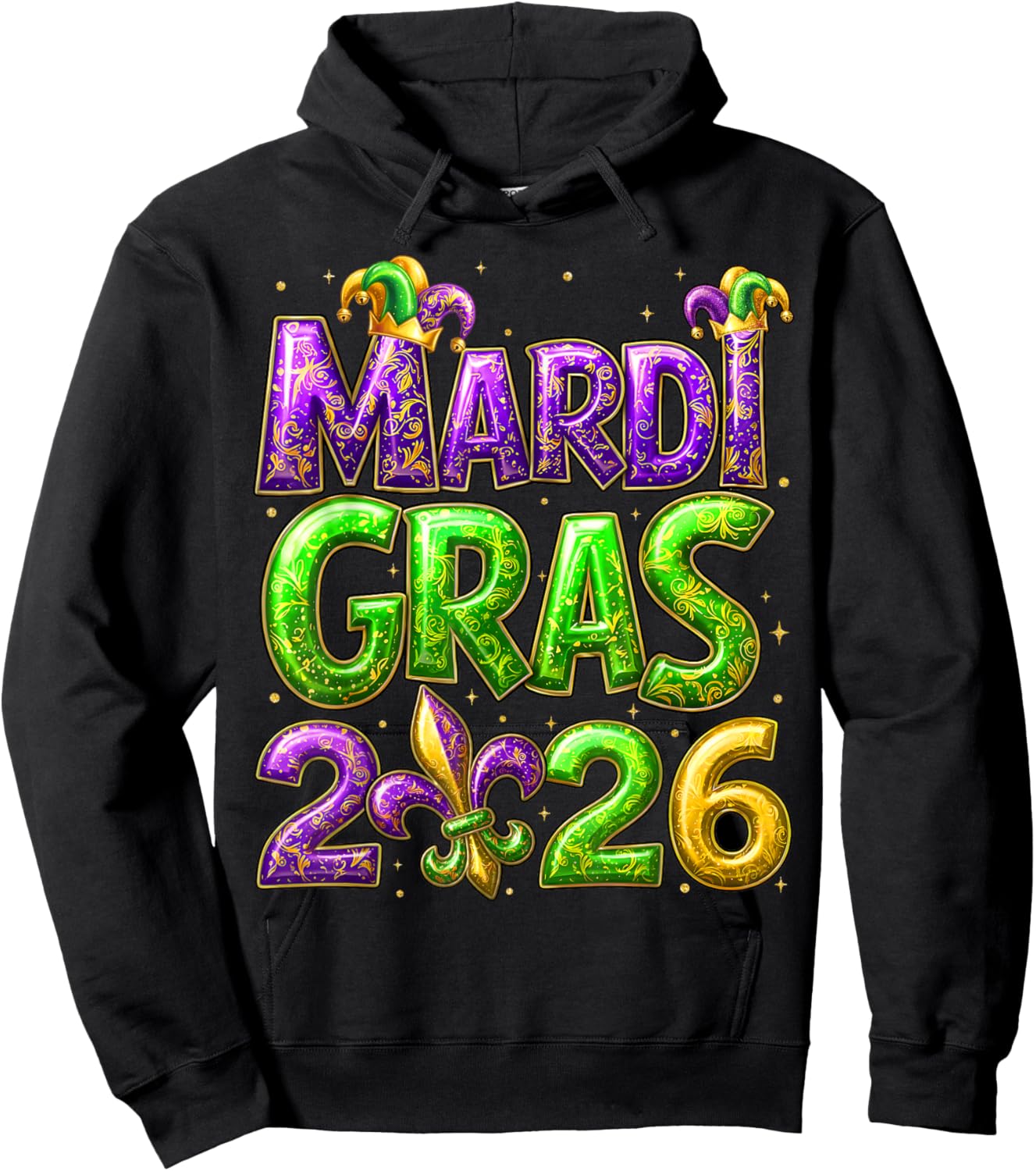 Mardi Gras 2026 Family Matching Costume PJs Women Kid Men Hoodie - Hoodie | Black