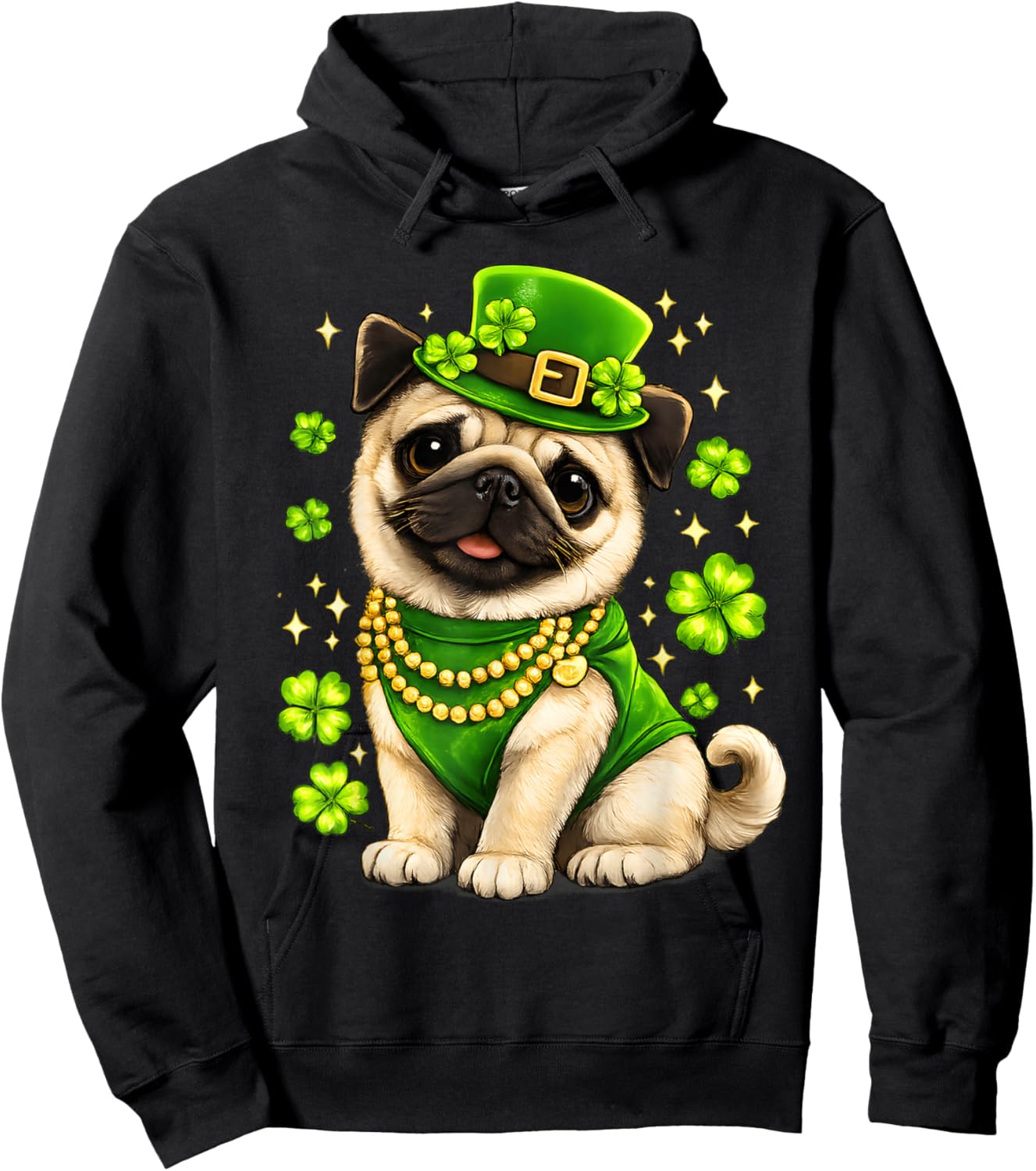 St Patrick's Day Gifts Funny Pug Dog Shamrock Irish Boy Kids Hoodie - Hoodie | Black