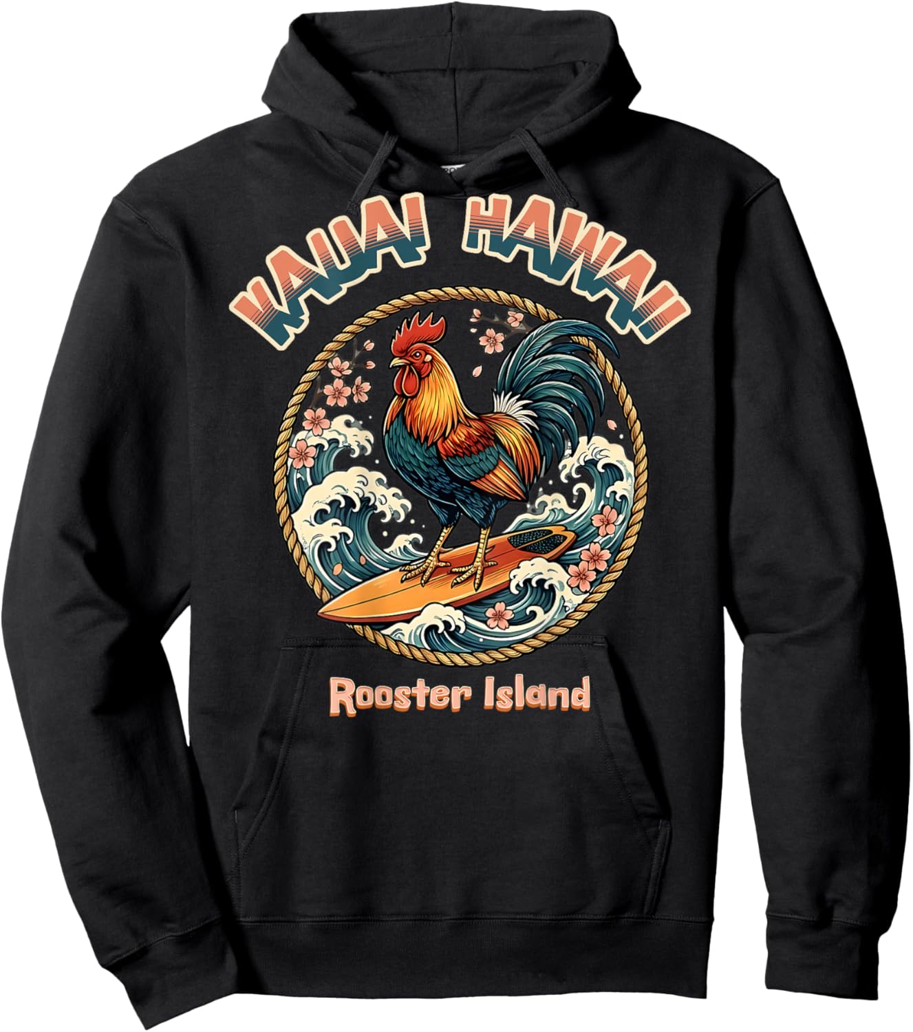 Rooster Surfer Chicken Surfing Kauai Hawaiian Surf Chic Hoodie - Hoodie | Black