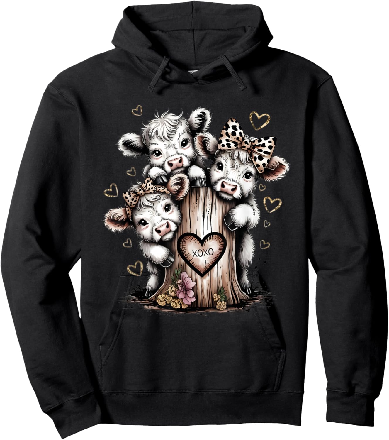 Cute Highland Cow Valentine Leopard Animal Print Hoodie - Hoodie | Black