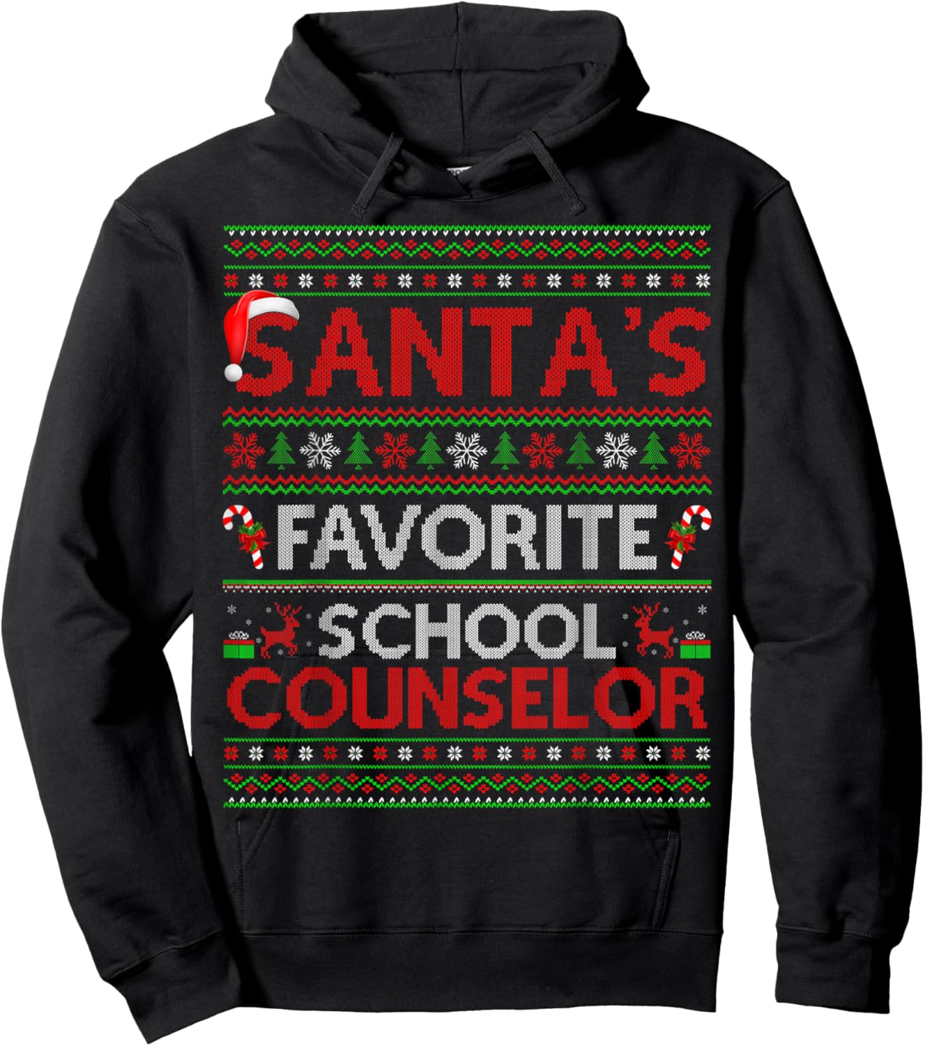 Santa Favorite School Counselor Ugly Christmas Sweaters Xmas Hoodie - Hoodie | Black