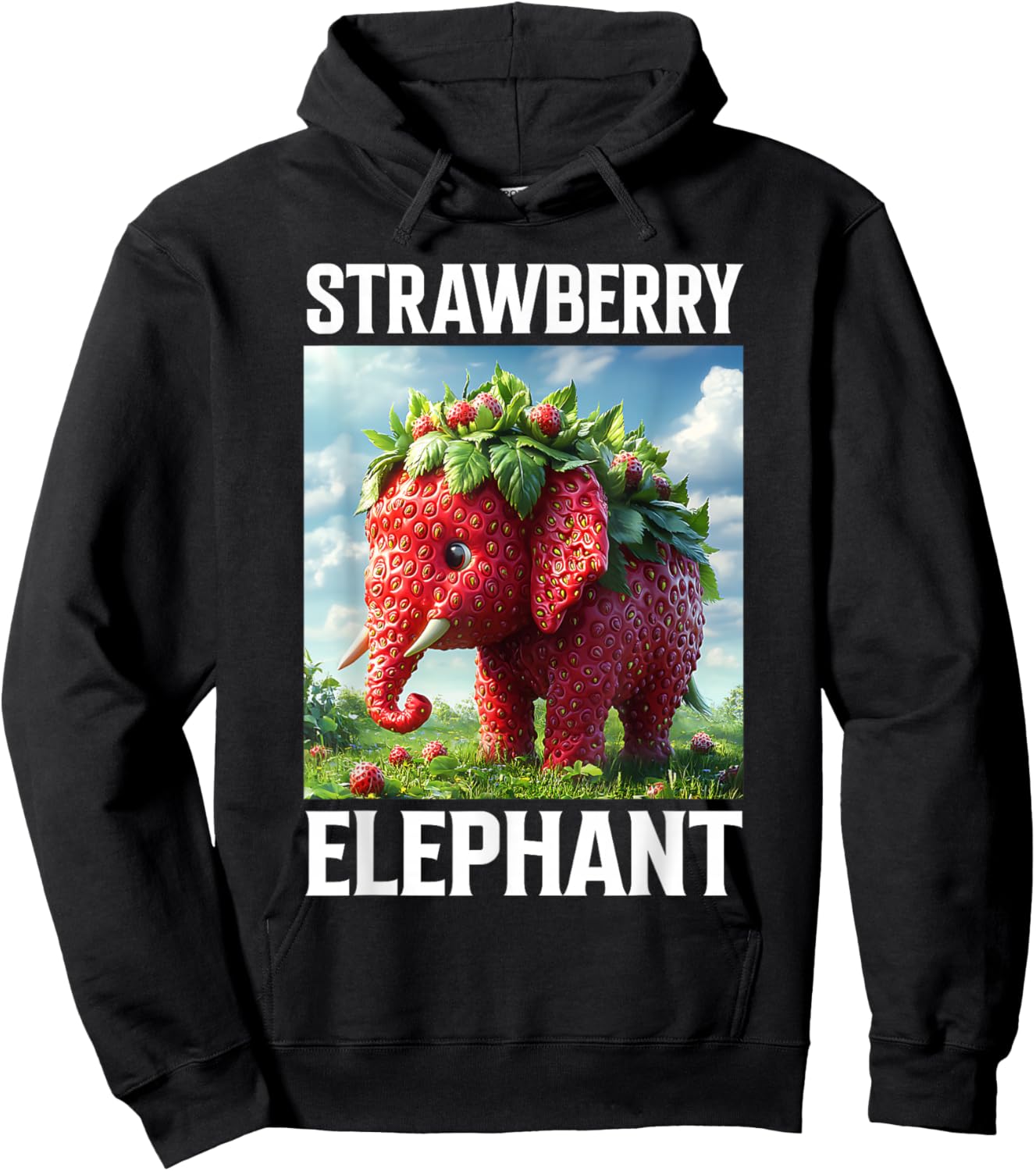 Strawberry Elephant Cute Whimsical Animal Art Hoodie - Hoodie | Black