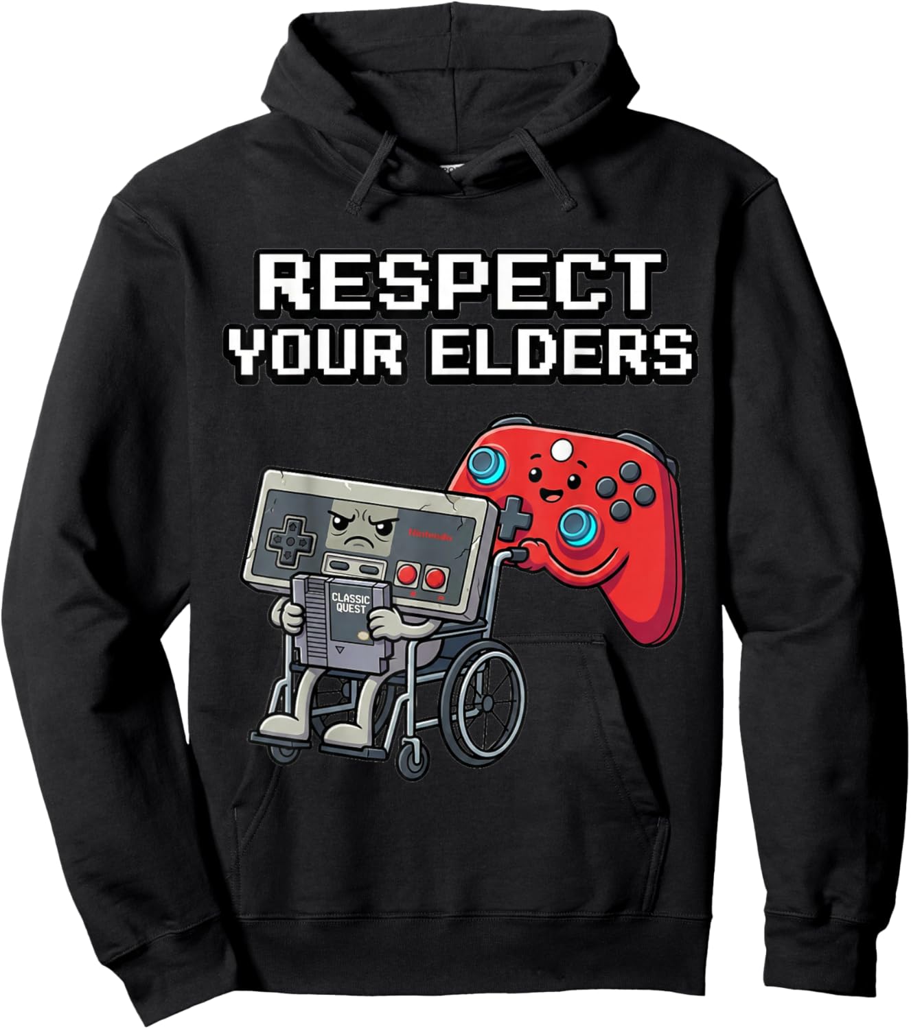 Respect Your Elders Retro Gaming Funny Gamer Controller 80s Hoodie - Hoodie | Black