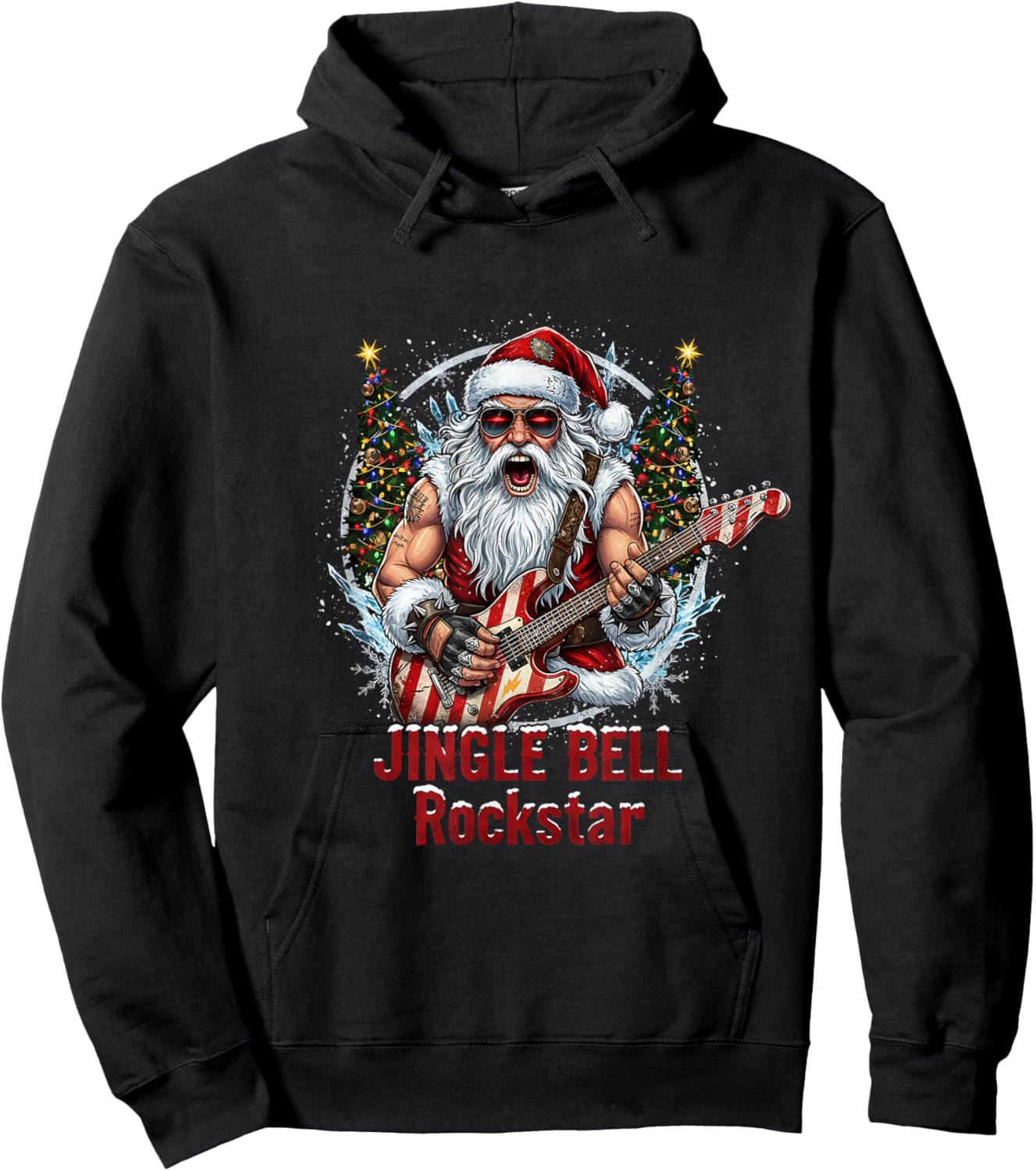Christmas Vibe Retro Rockin Santa Jingle Bell Rock Hoodie - Hoodie | Black