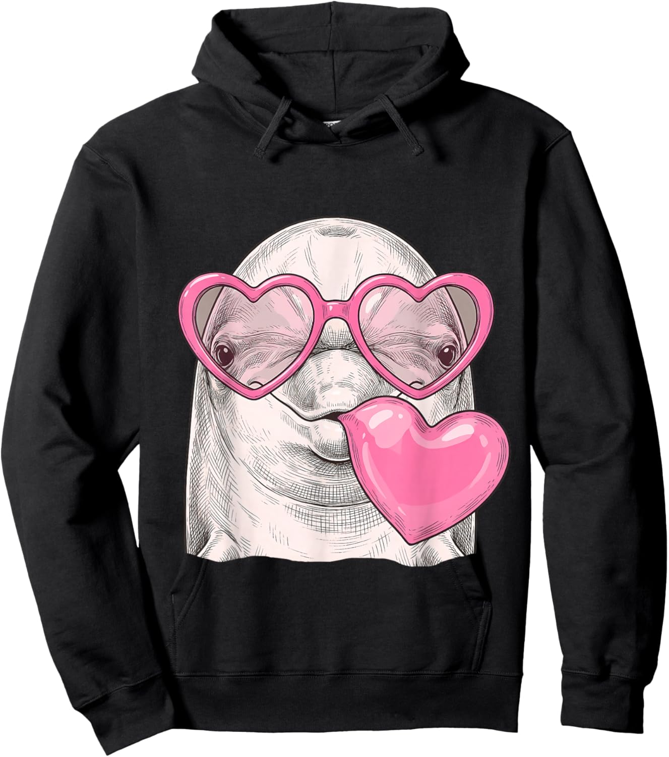 Cute Dolphin Blowing Pink Valentine Heart Bubble Gum Hoodie - Hoodie | Black