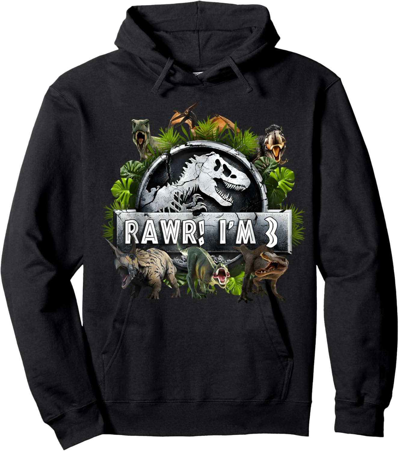 Rawr I'm 3 3rd Birthday T Rex Dinosaur Funny Party Boys Kids Hoodie - Hoodie | Black