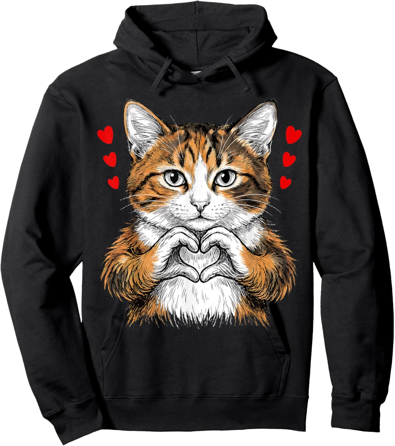 Cat Making Heart Sign Valentine Day Cute Kitten Love Cats Hoodie - Hoodie | Black