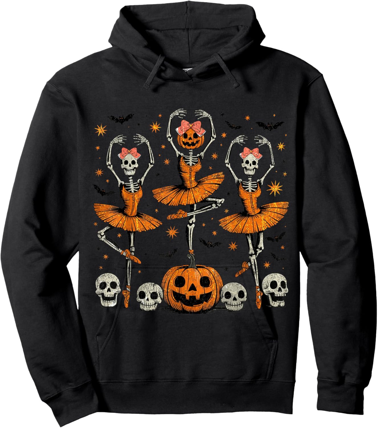 Girls Halloween Ballet Skeleton Pumpkin Girls Skeleton Women Hoodie - Hoodie | Black