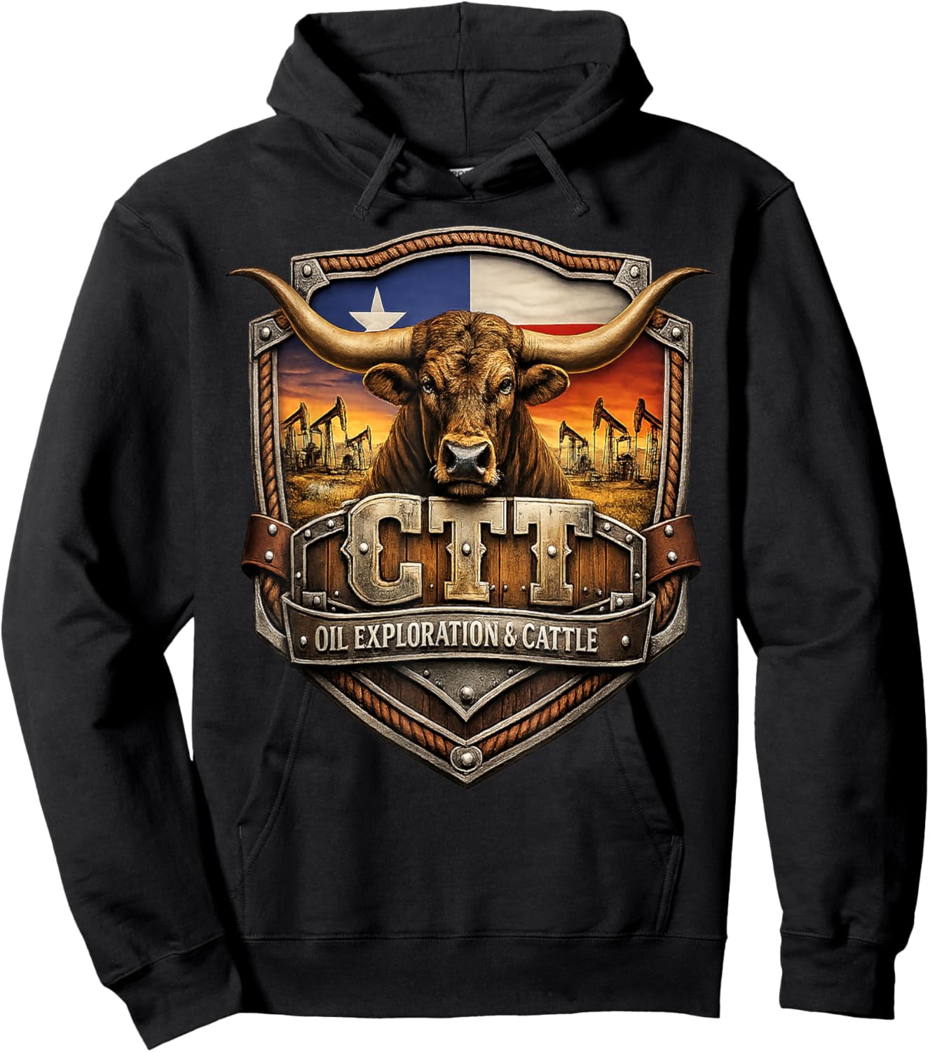 Vintage Texas Oilfield Rancher Cowboy Western Pride Hoodie - Hoodie | Black