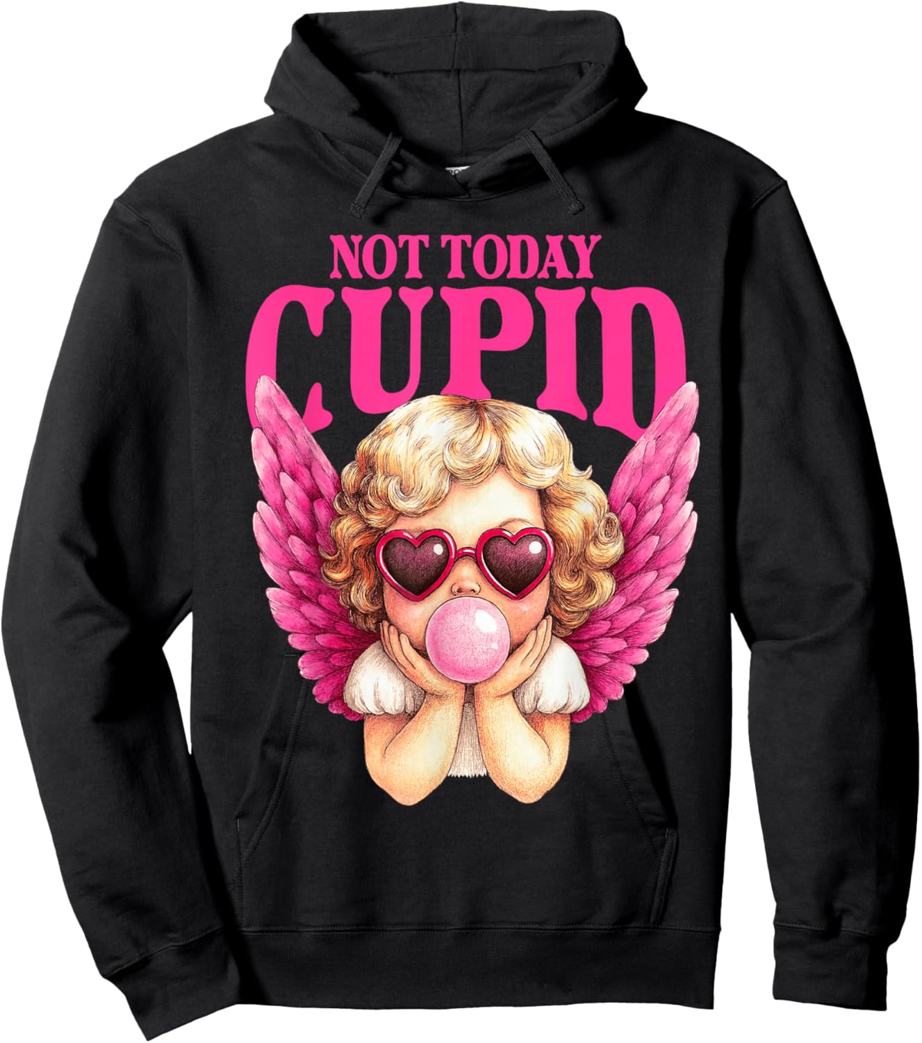 Vintage Cupid Blowing Bubble Gum Heart Sunglasses Valentines Hoodie - Hoodie | Black