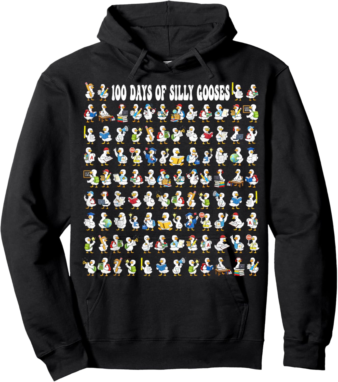 100 Days of Silly Gooses Funny 100 Days of School Teacher Hoodie - Hoodie | Black