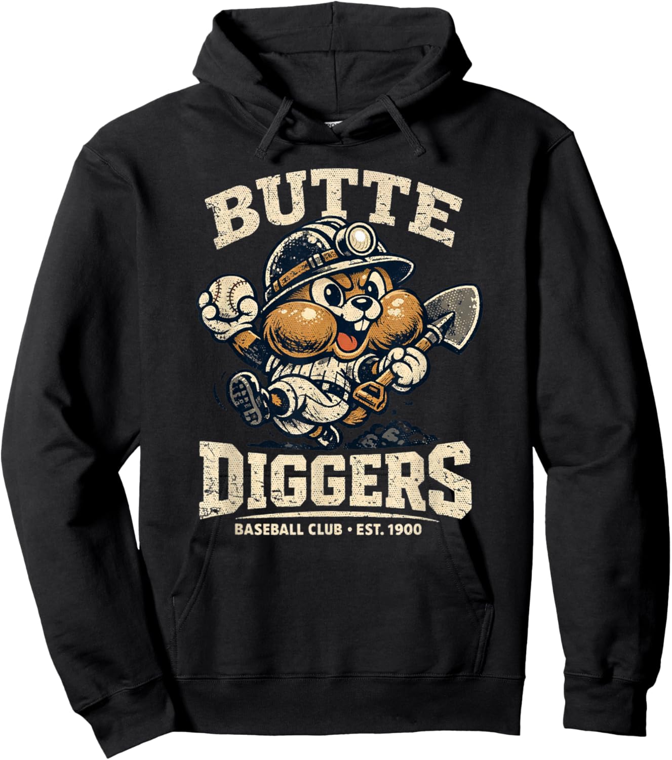 Vintage Baseball | Funny | Butte Diggers | Baseball Club Hoodie - Hoodie | Black