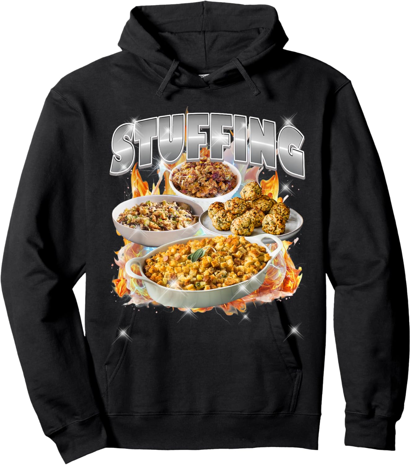 Thanksgiving Stuffing Bootleg 90's Rap Rock Vintage Funny Hoodie - Hoodie | Black