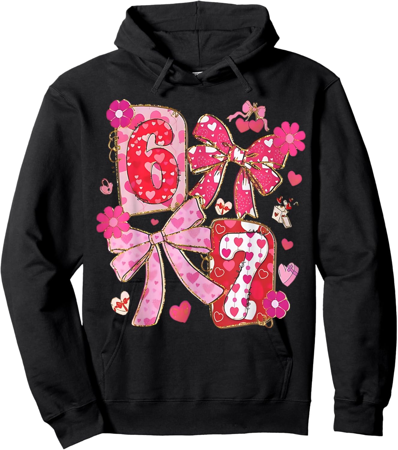 Coquette Six Seven Funny 67 Meme 6 7 Valentine Women Girls Hoodie - Hoodie | Black