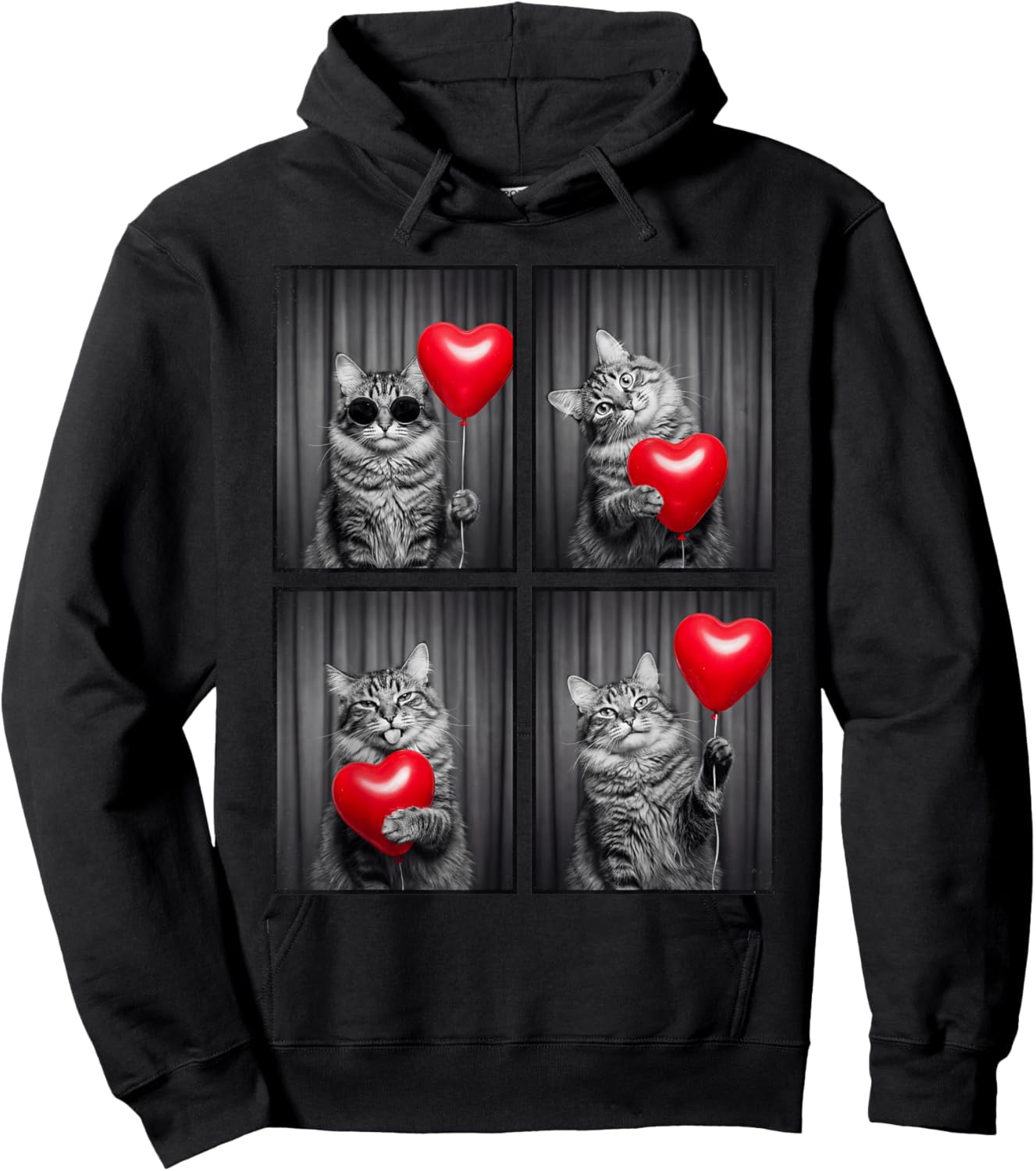 Funny Cat Photobooth Kitten Lover Design Valentines Hoodie - Hoodie | Black