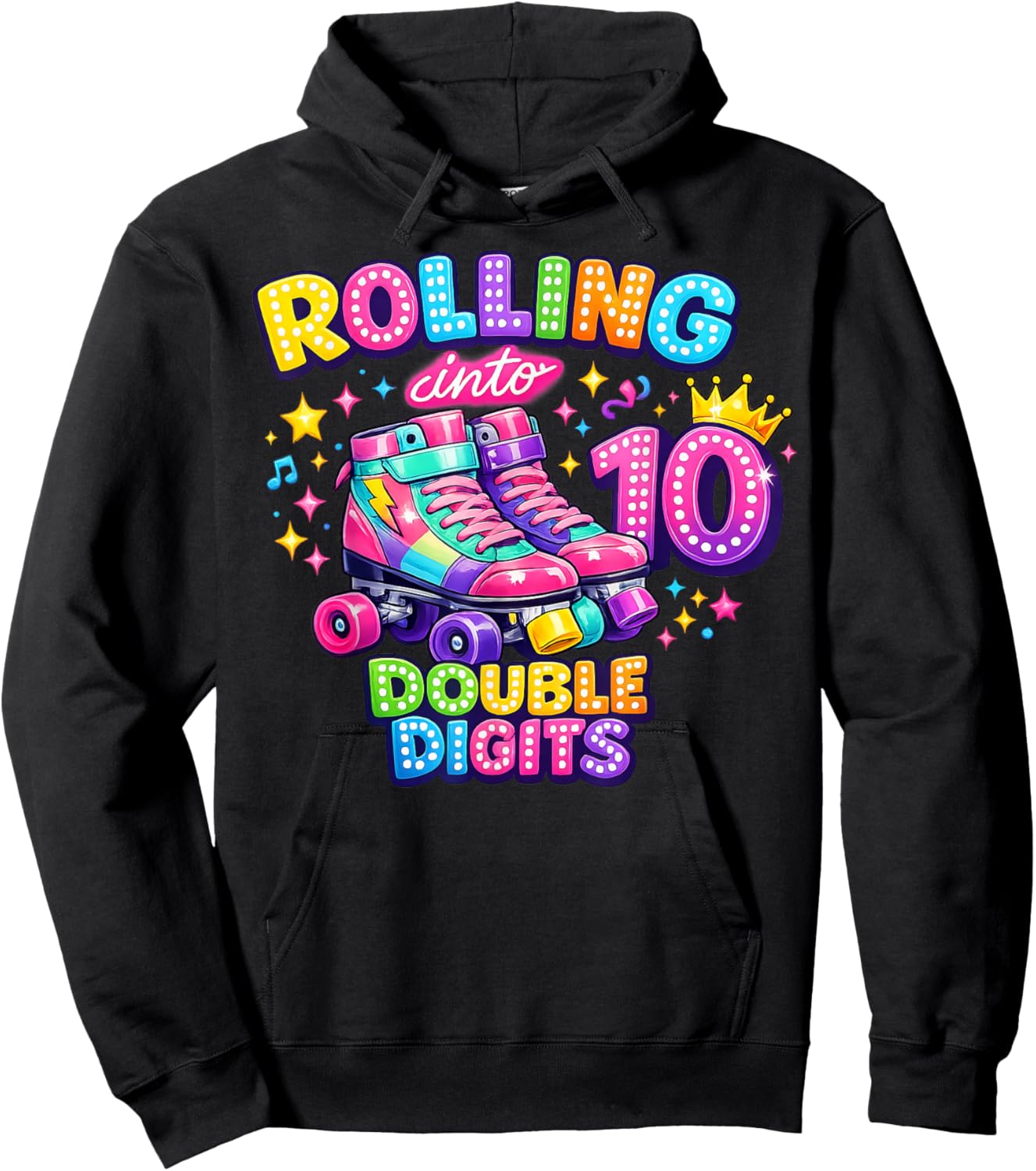 Rolling Into 10 Double Digits 10th Birthday Girl Roller Hoodie - Hoodie | Black