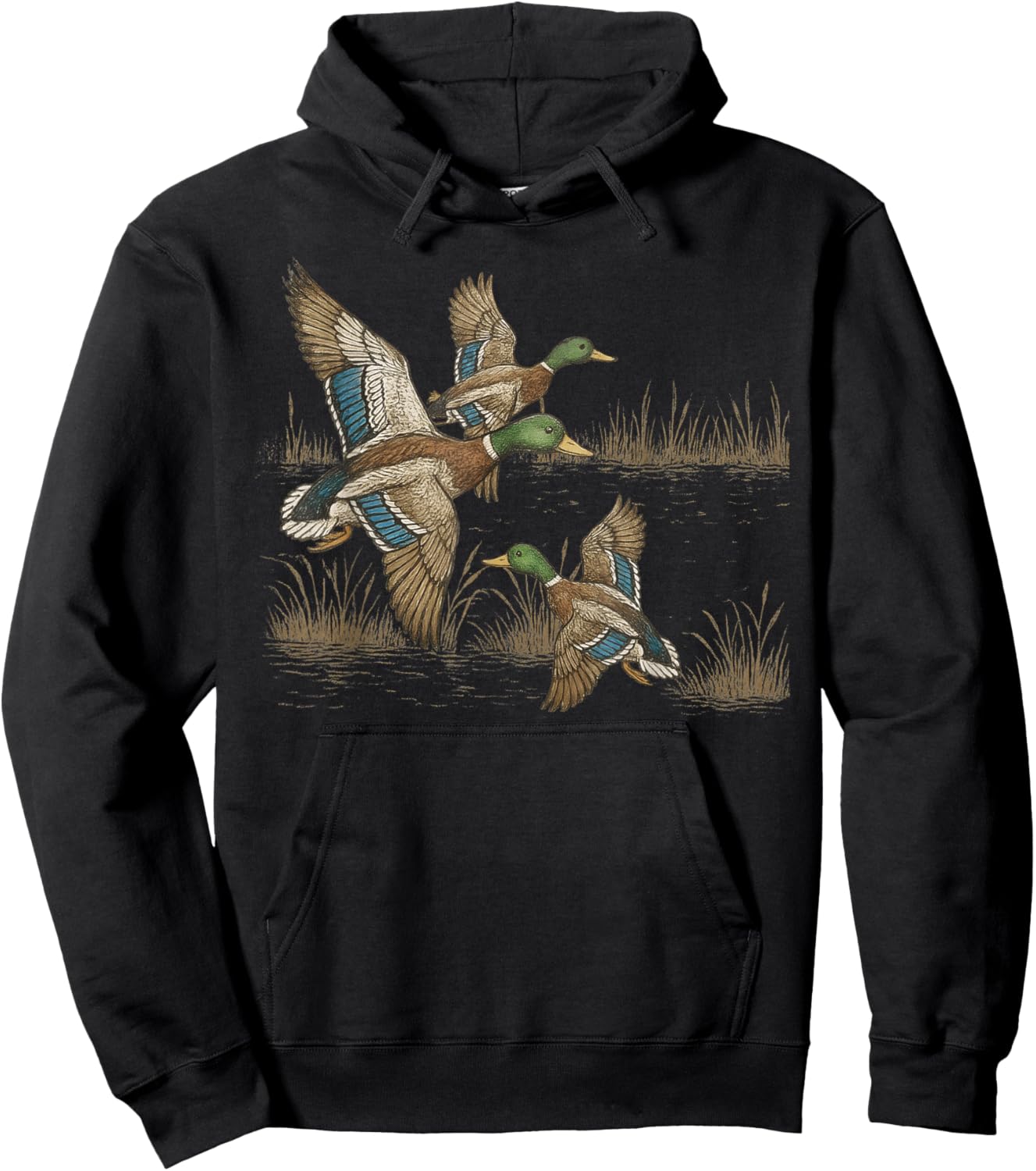 Retro Duck Nature 90s Vintage Wildlife Mallard Hoodie - Hoodie | Black