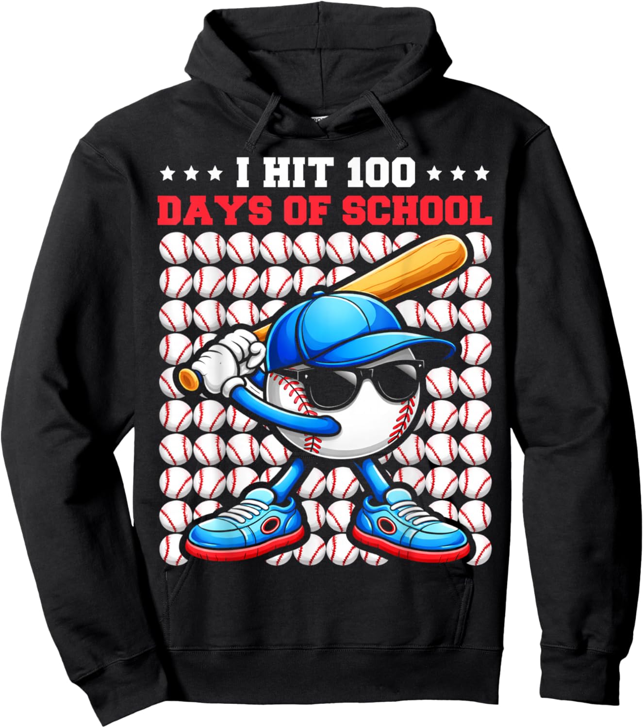 I Hit 100 Days of School Funny Baseball Player Kids Boys Son Hoodie - Hoodie | Black