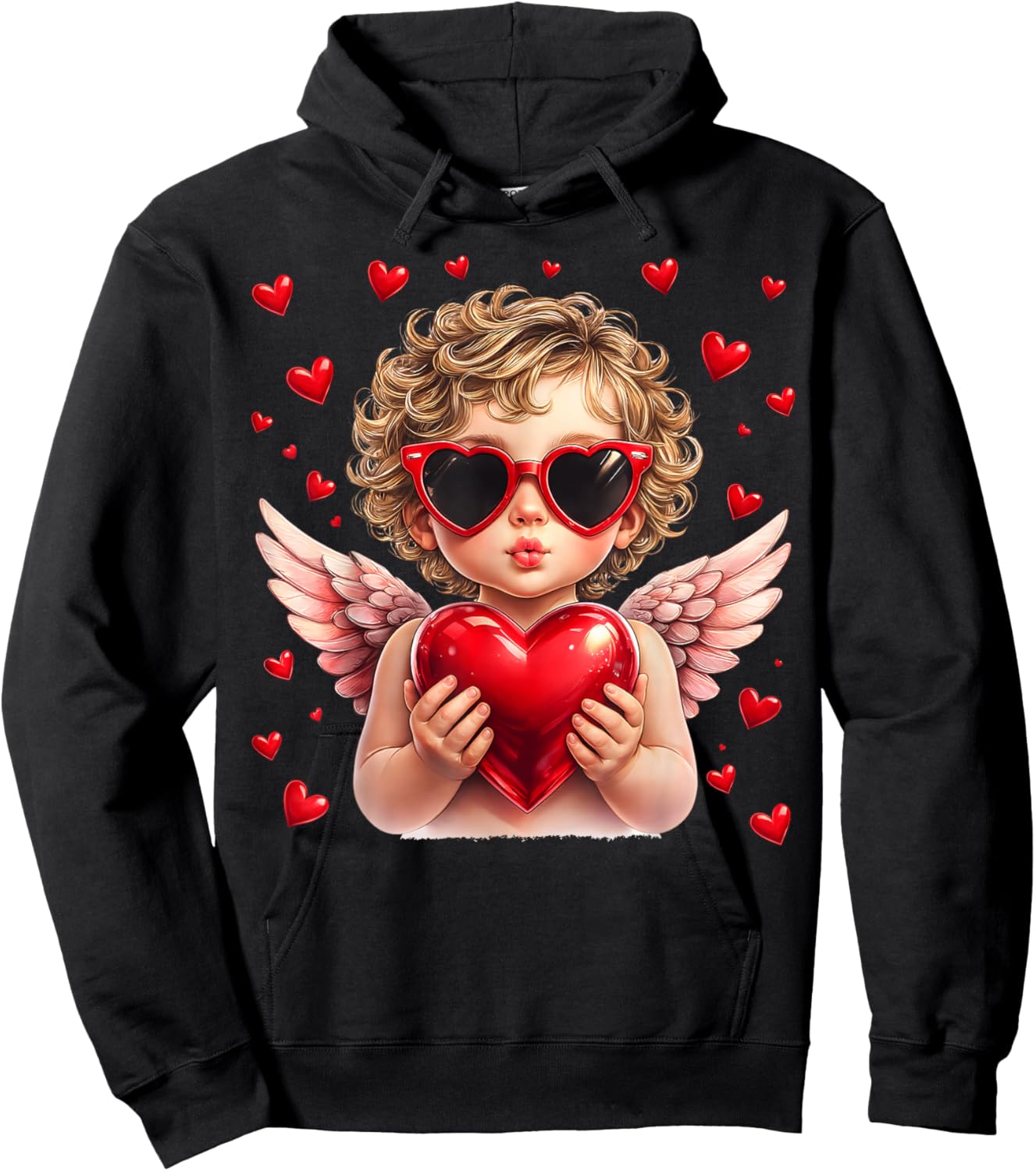 Vintage Cupid Blowing Bubble Gum Heart Sunglasses Valentines Hoodie - Hoodie | Black
