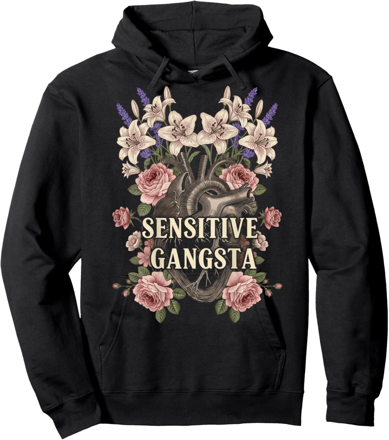 Sensitive Gangsta Floral Heart Nature Lover Women Aesthetic Hoodie - Hoodie | Black