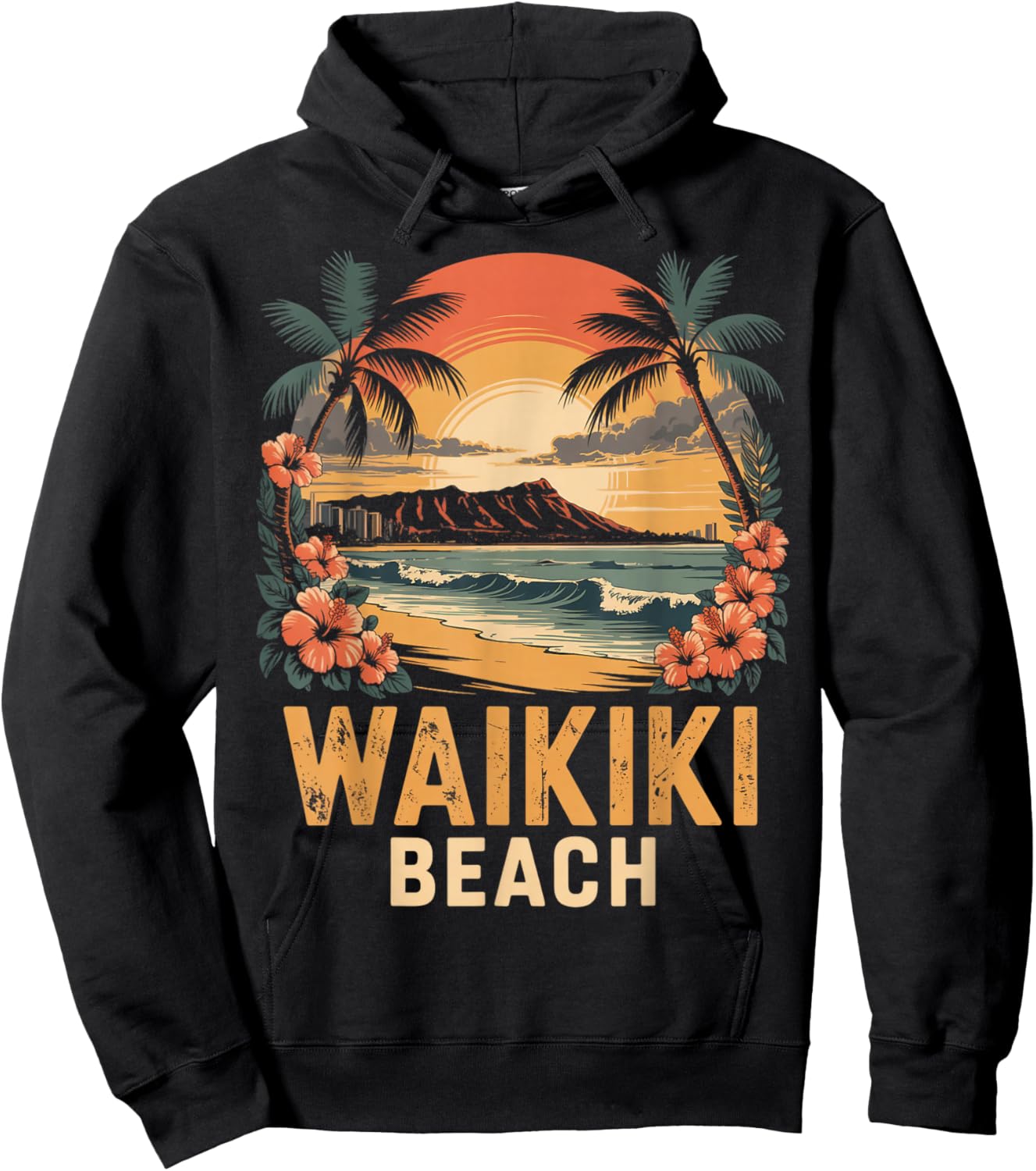 Tropical Waikiki Honolulu Hawaii Island Waikiki Hoodie - Hoodie | Black